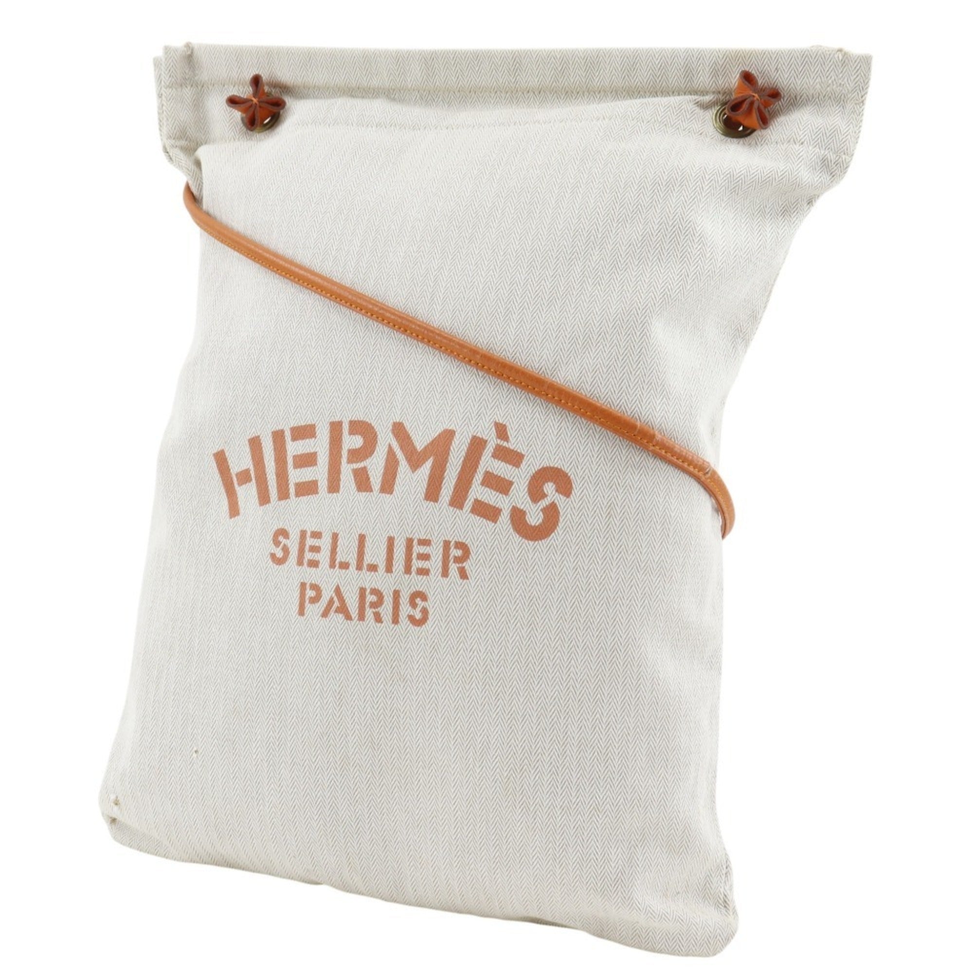 Hermes Beige Orange Toile Chevron Shoulder Bag (Pre-Owned)