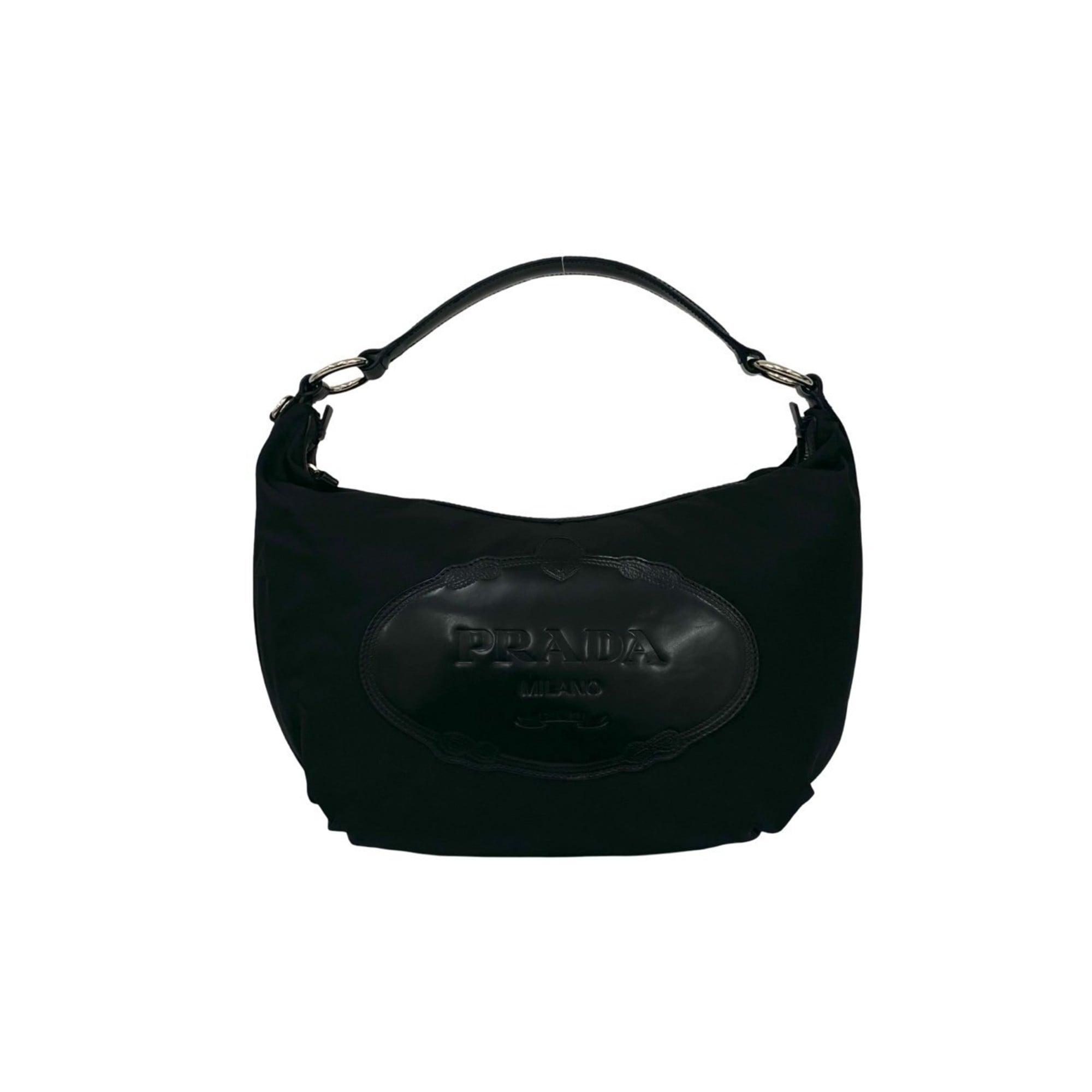 Prada Black Nylon Leather Handbag Shoulder Bag Tote Bag (Pre-Owned)