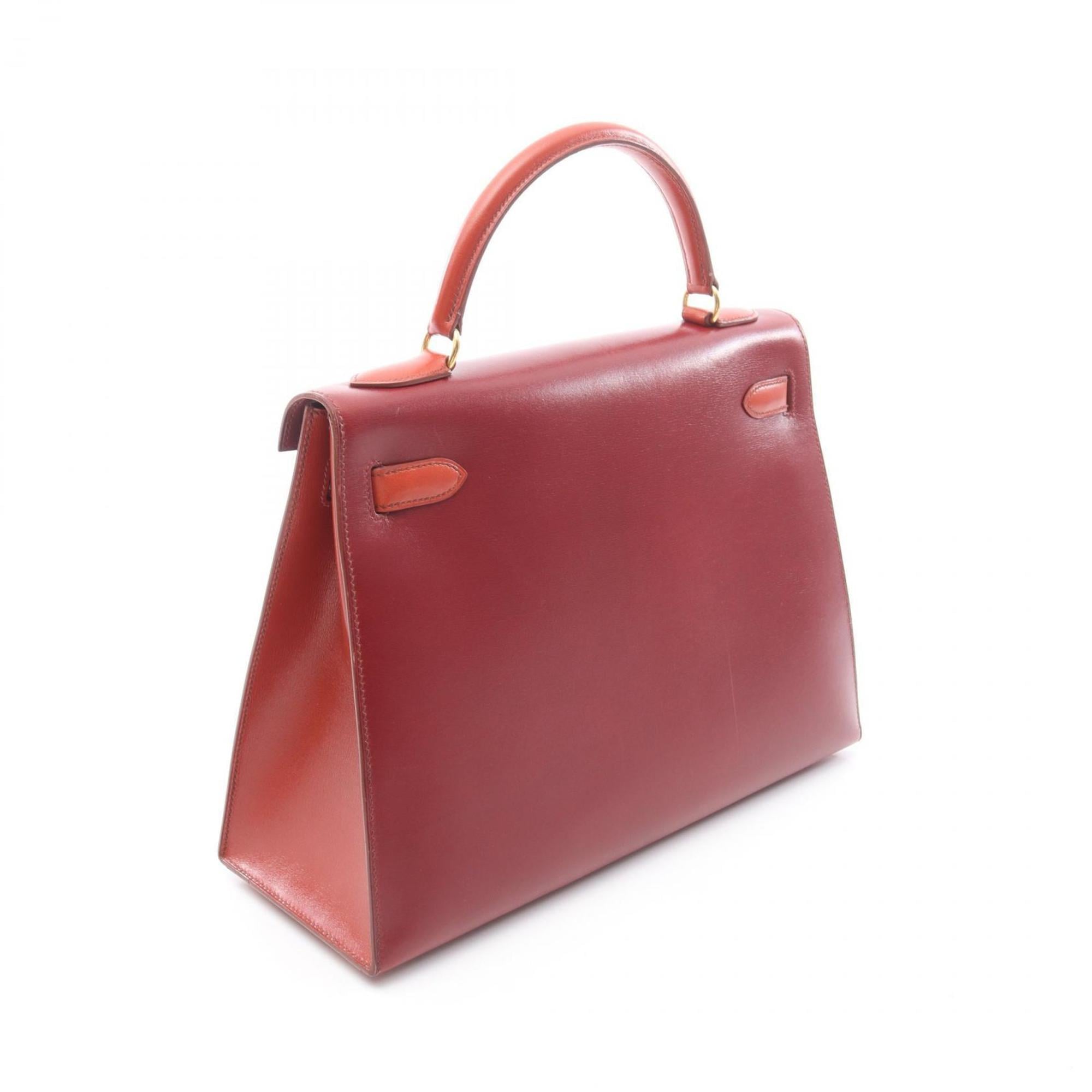 Hermes Bordeaux Brique Brown Rouge H Box Calf Leather Leather Handbag (Pre-Owned)