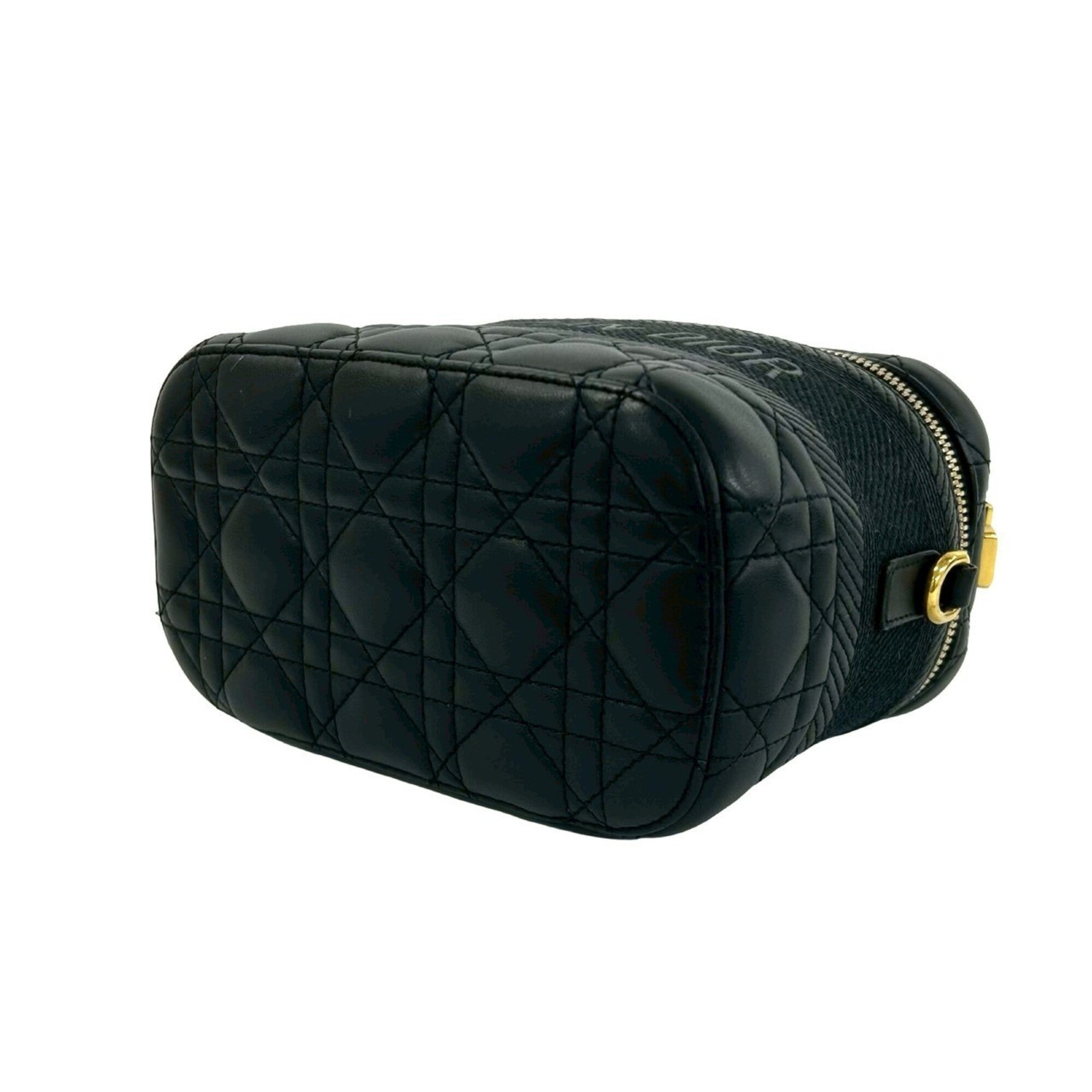 Christian Dior Black Leather Shoulder Bag Vanity Bag (Pre-Owned)