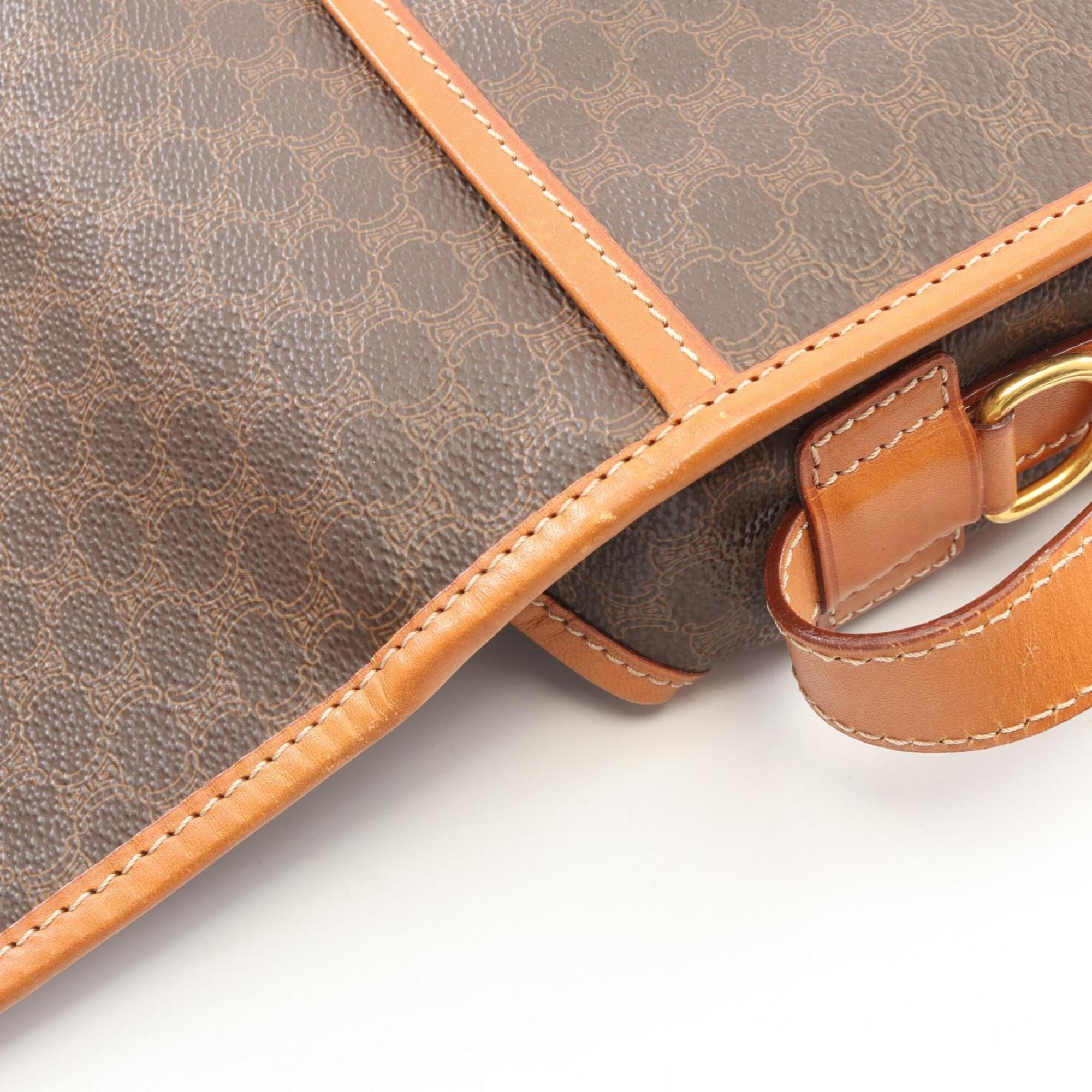 Celine Brown Coated Canvas Leather Handbag Shoulder Bag (Pre-Owned)
