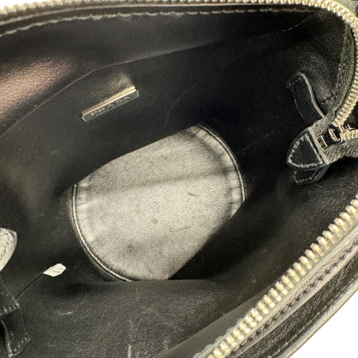 Prada Black White Leather Handbag Shoulder Bag (Pre-Owned)