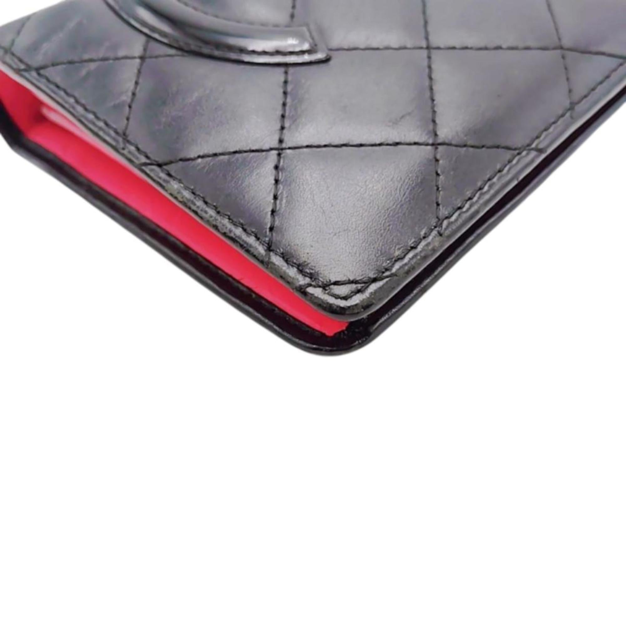 Chanel Black Pink Leather Long Wallet (Bi-Fold) (Pre-Owned)