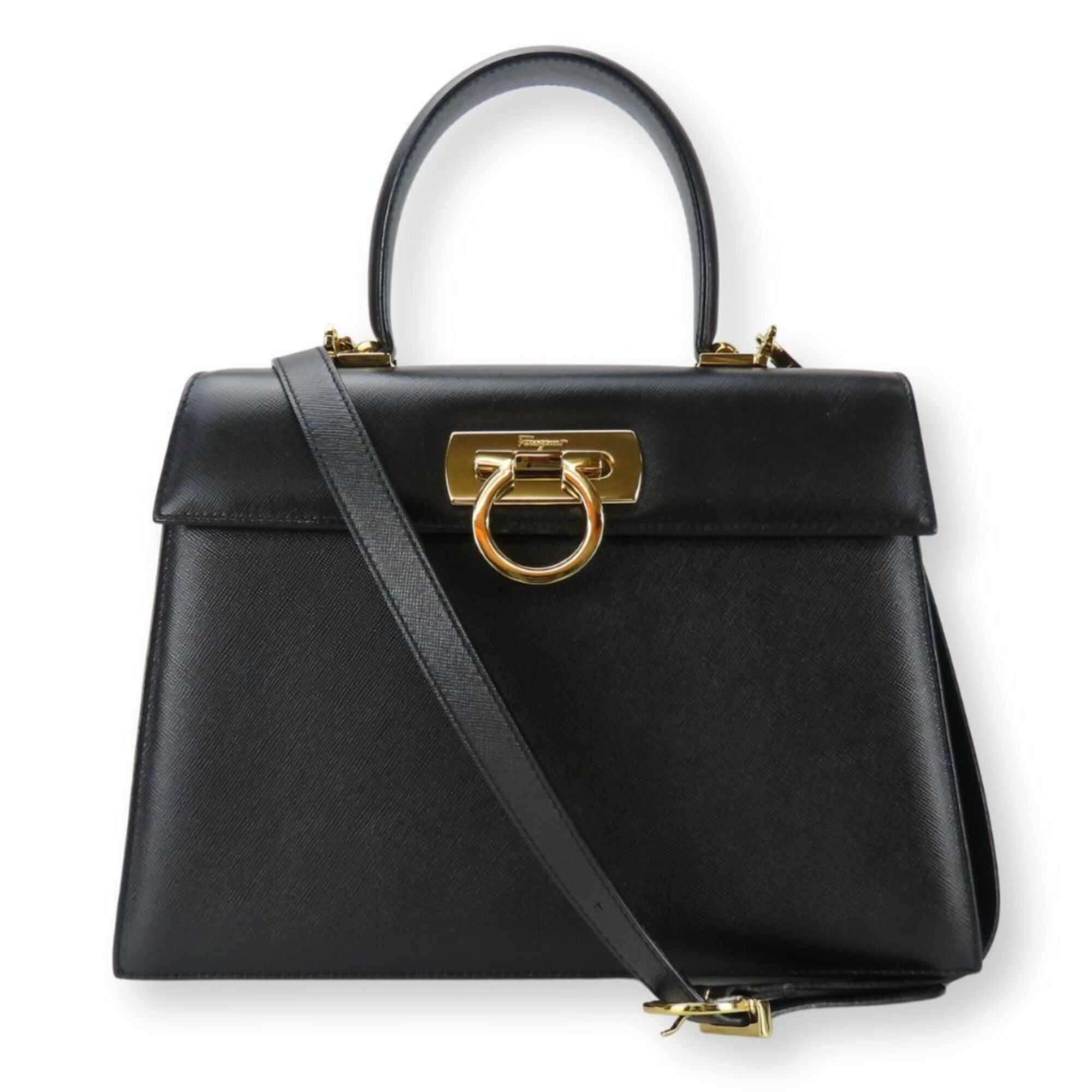 Salvatore Ferragamo Gancini Black Leather Handbag (Pre-Owned)