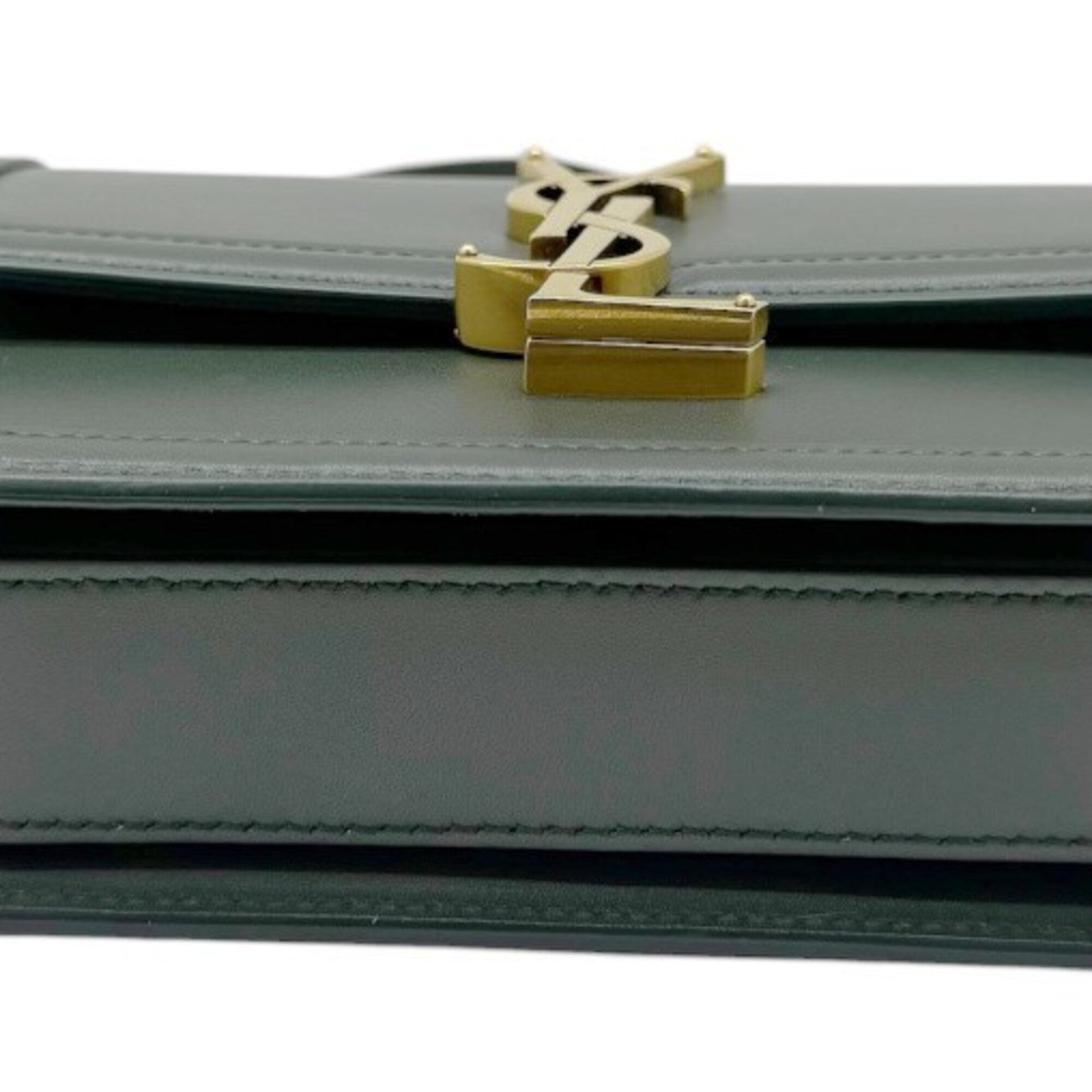 Yves Saint Laurent Dark Green Leather Shoulder Bag (Pre-Owned)