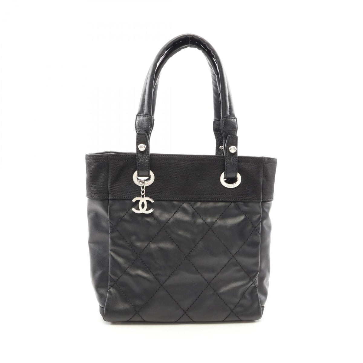 Chanel Black Leather Nylon Canvas Handbag Tote Bag (Pre-Owned)