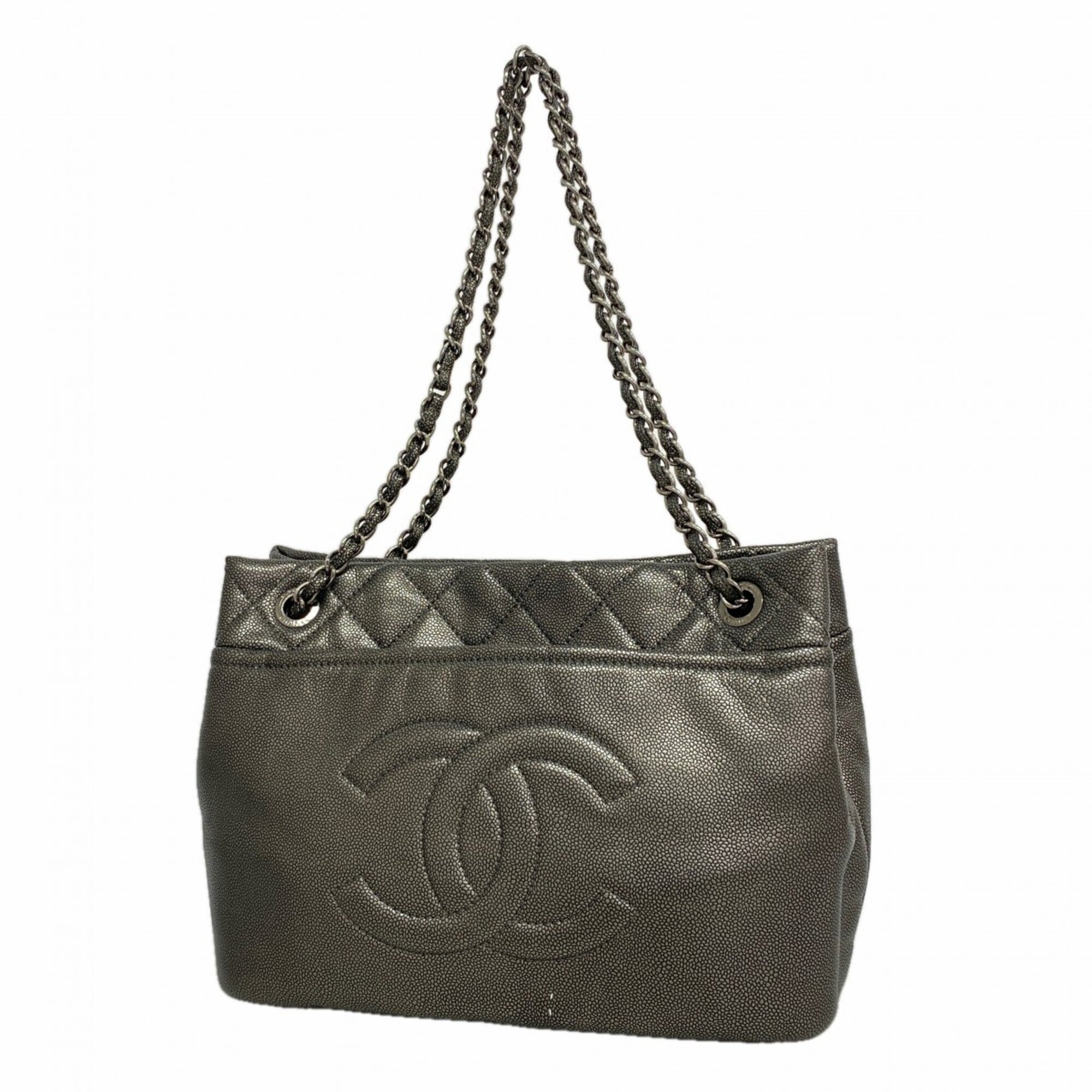 Chanel Gray Grained Calfskin Tote Bag (Pre-Owned)