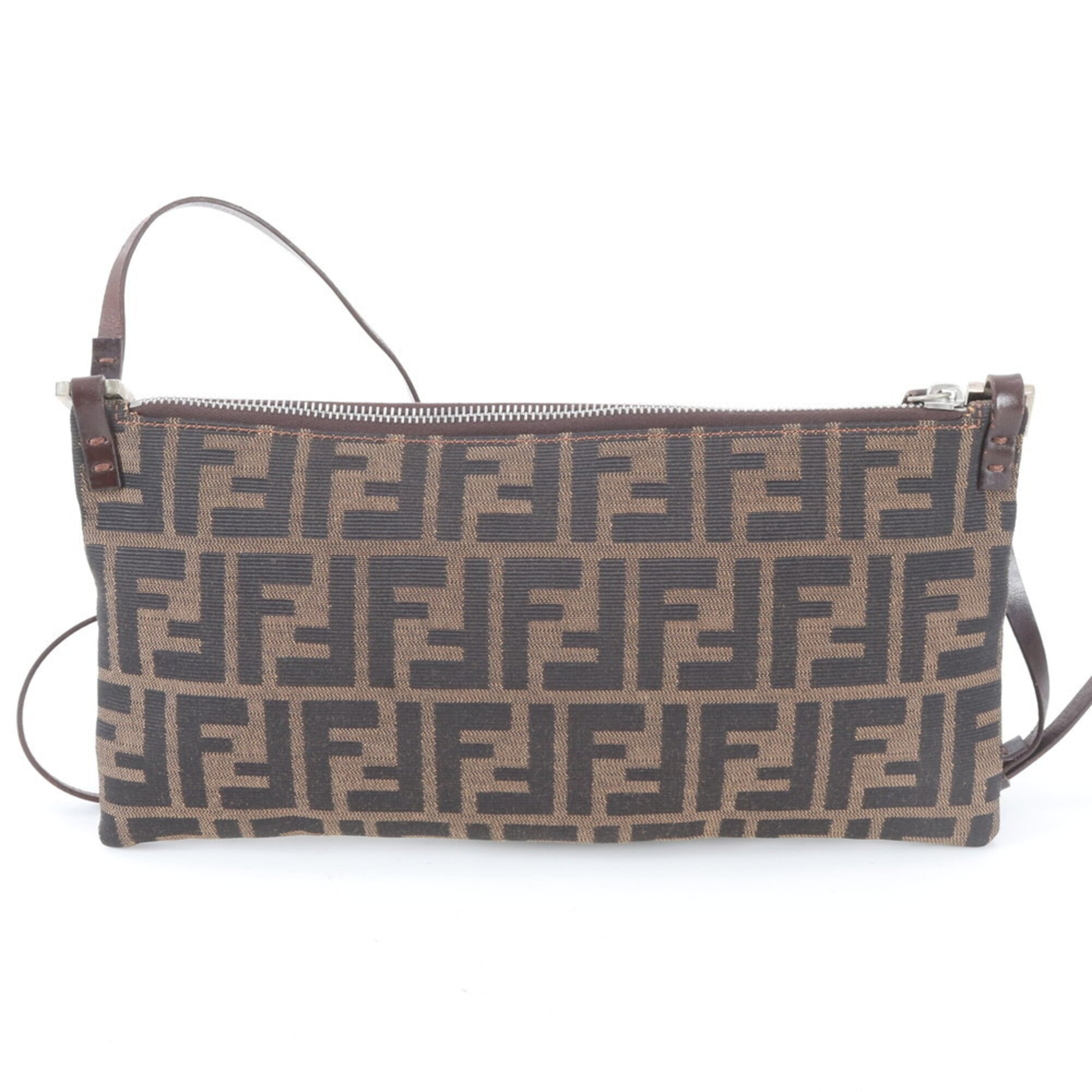 Fendi Zucca Black Brown Leather Canvas Shoulder Bag (Pre-Owned)