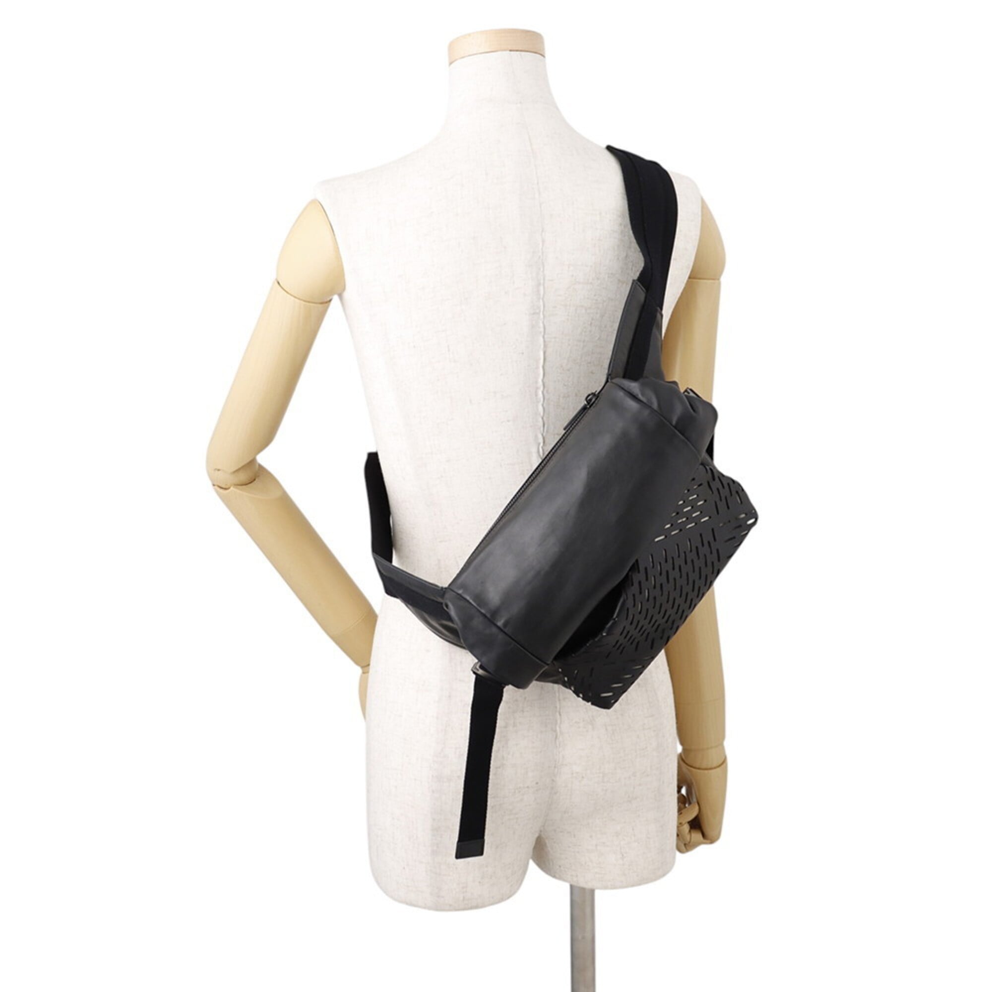 Bottega Veneta Black Leather Canvas Handbag Sling Bag (Pre-Owned)