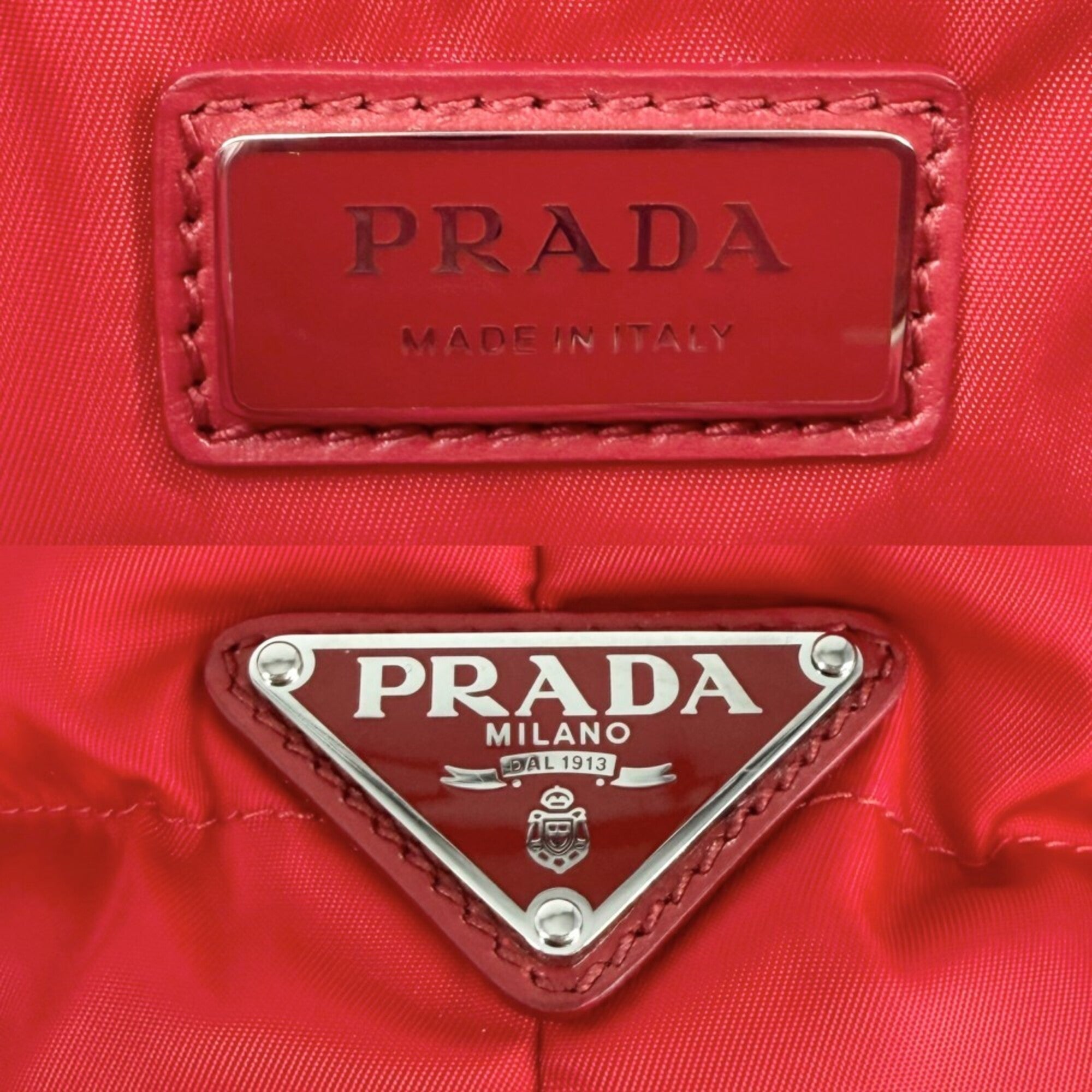 Prada Red Color Nylon Handbag Tote Bag (Pre-Owned)