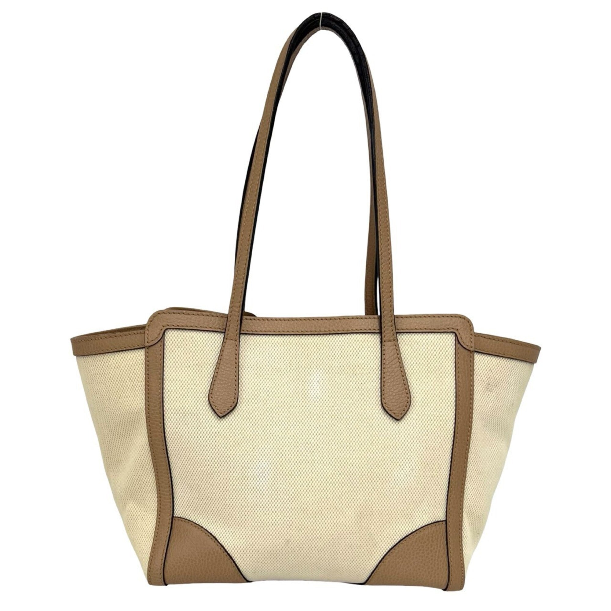 Gucci Beige Brown Canvas Leather Tote Bag (Pre-Owned)