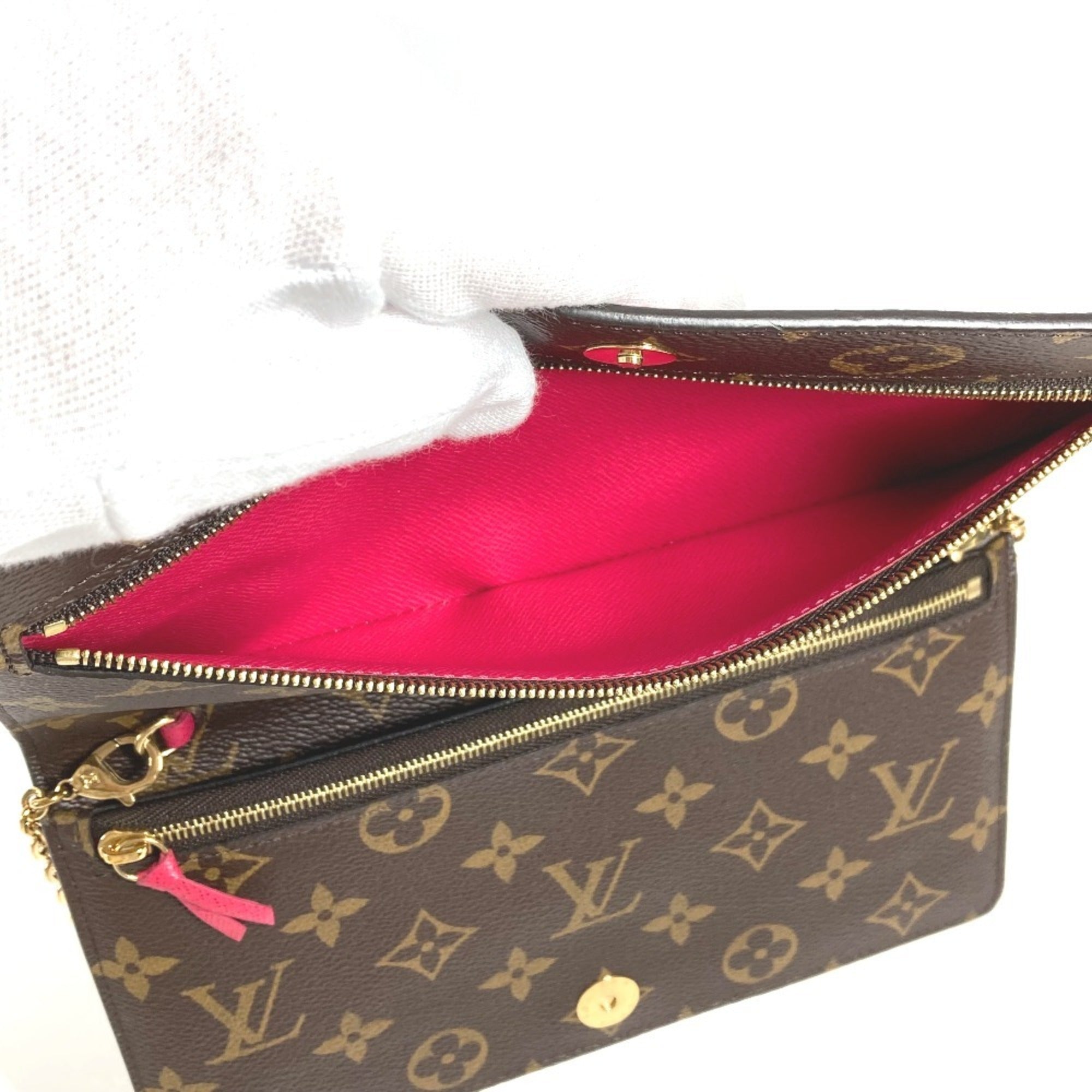 Louis Vuitton Brown Pink Monogram Clutch Bag Pochette Shoulder Bag (Pre-Owned)
