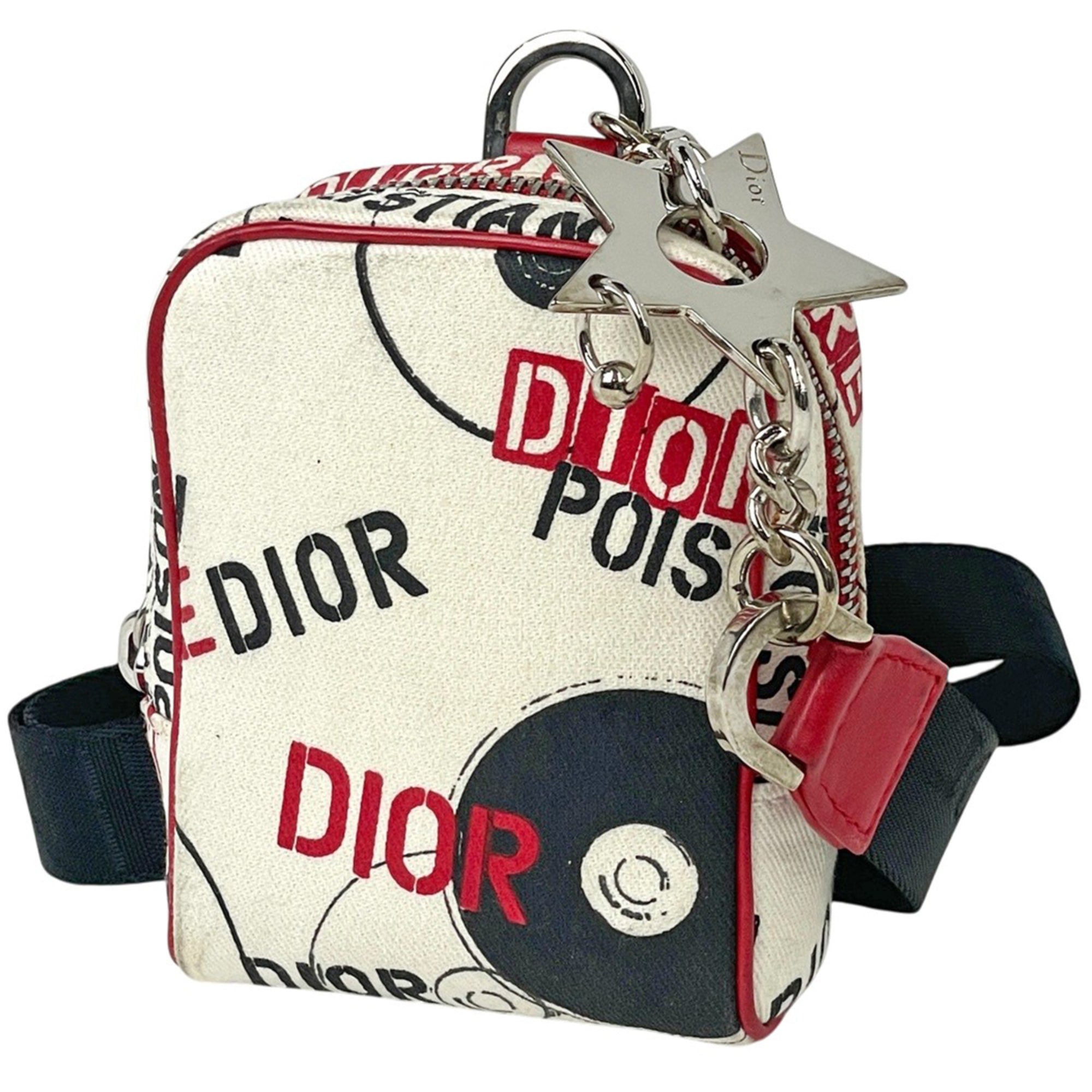 Christian Dior Red Color White Canvas Pouch (Pre-Owned)