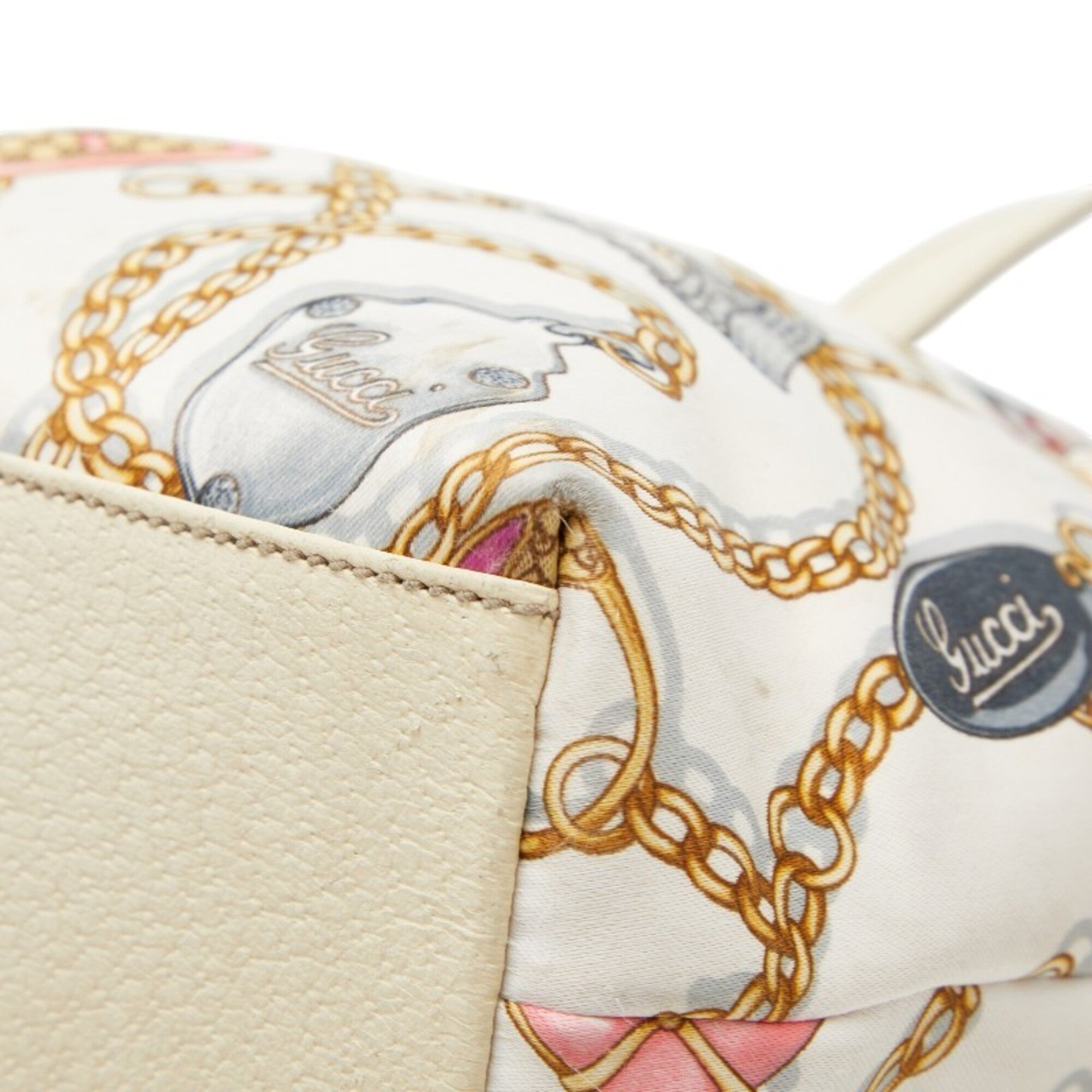 Gucci Multi-Color White Nylon Leather Handbag Tote Bag (Pre-Owned)