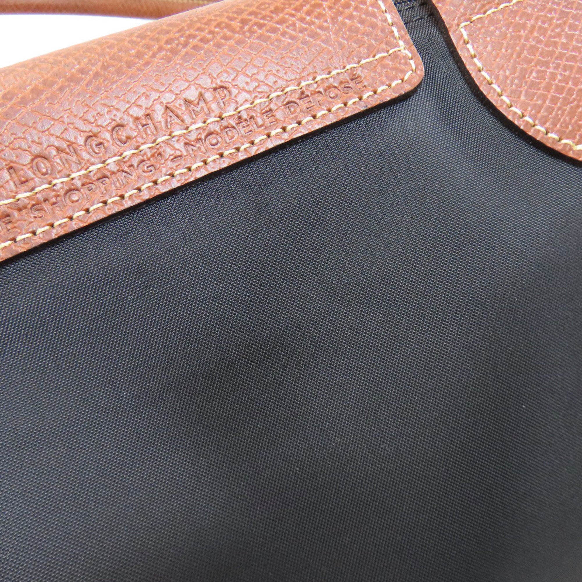Longchamp Black Brown Nylon Tote Bag (Pre-Owned)