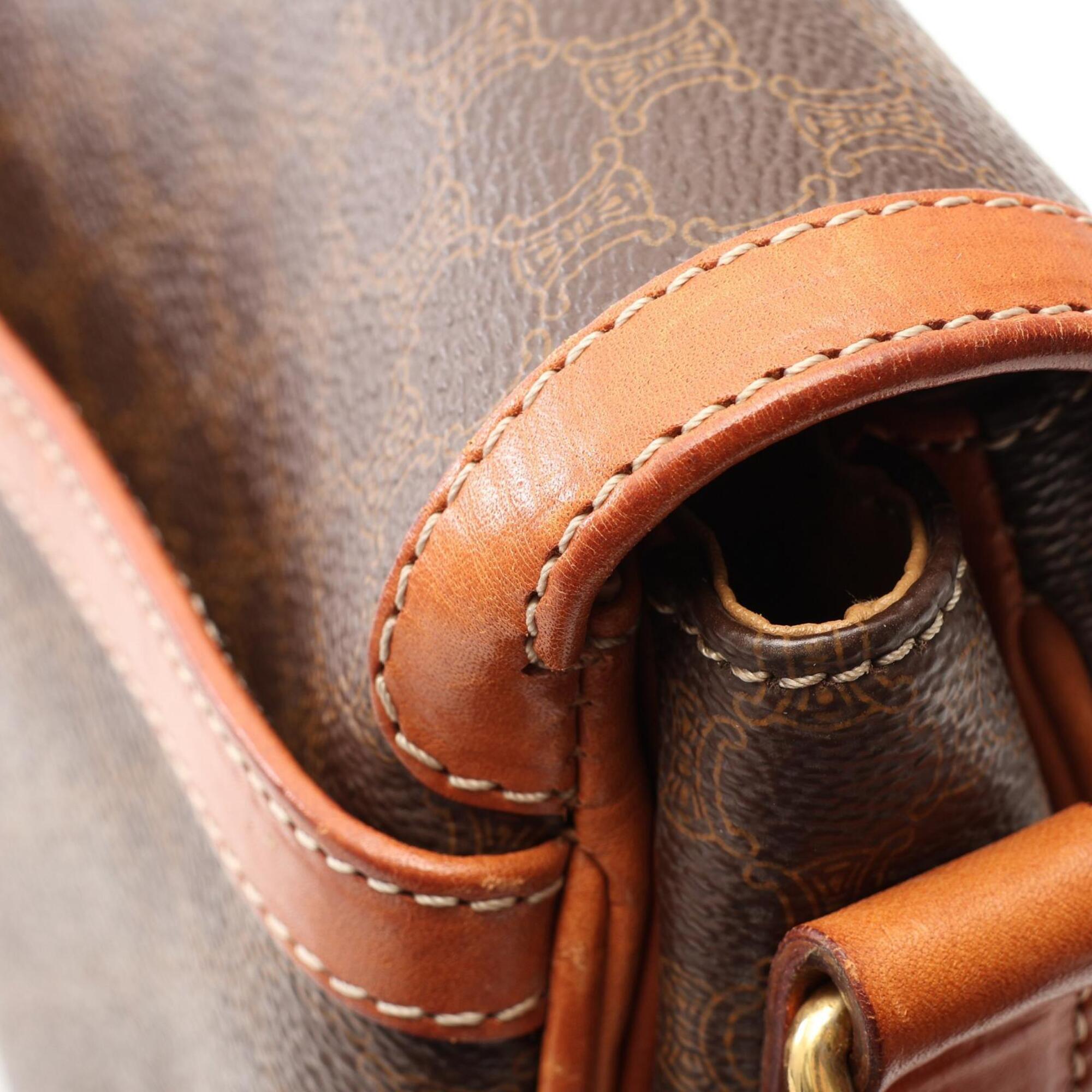 Celine Brown Coated Canvas Leather Handbag Shoulder Bag (Pre-Owned)