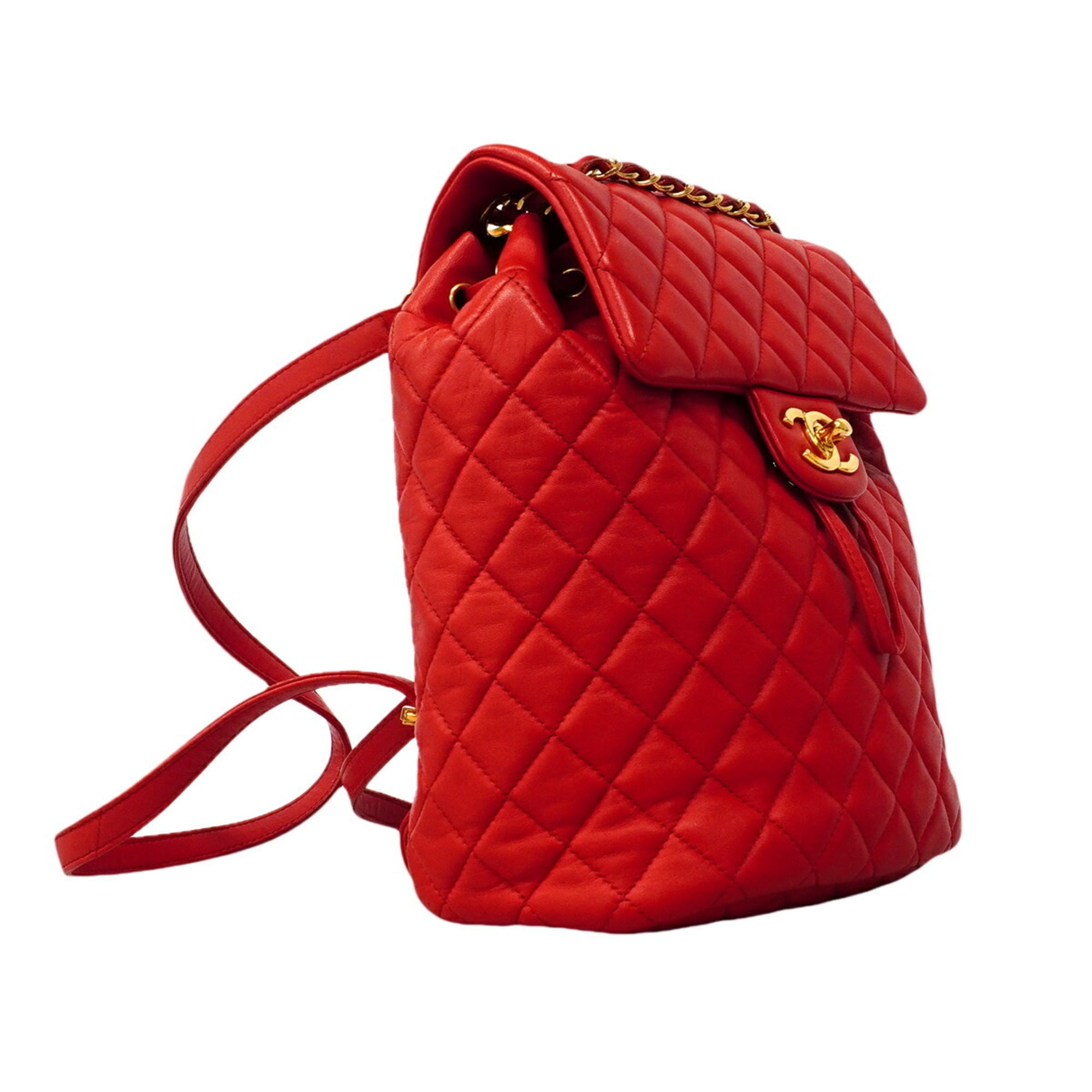 Chanel Red Color Leather Backpack (Pre-Owned)