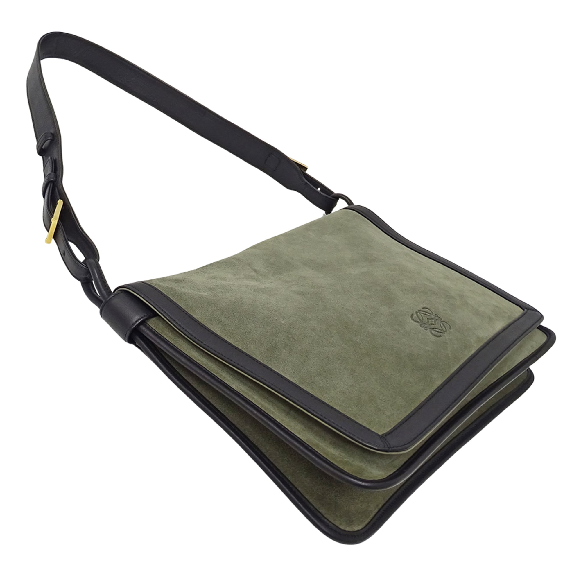 Loewe Black Green Suede Handbag Shoulder Bag (Pre-Owned)