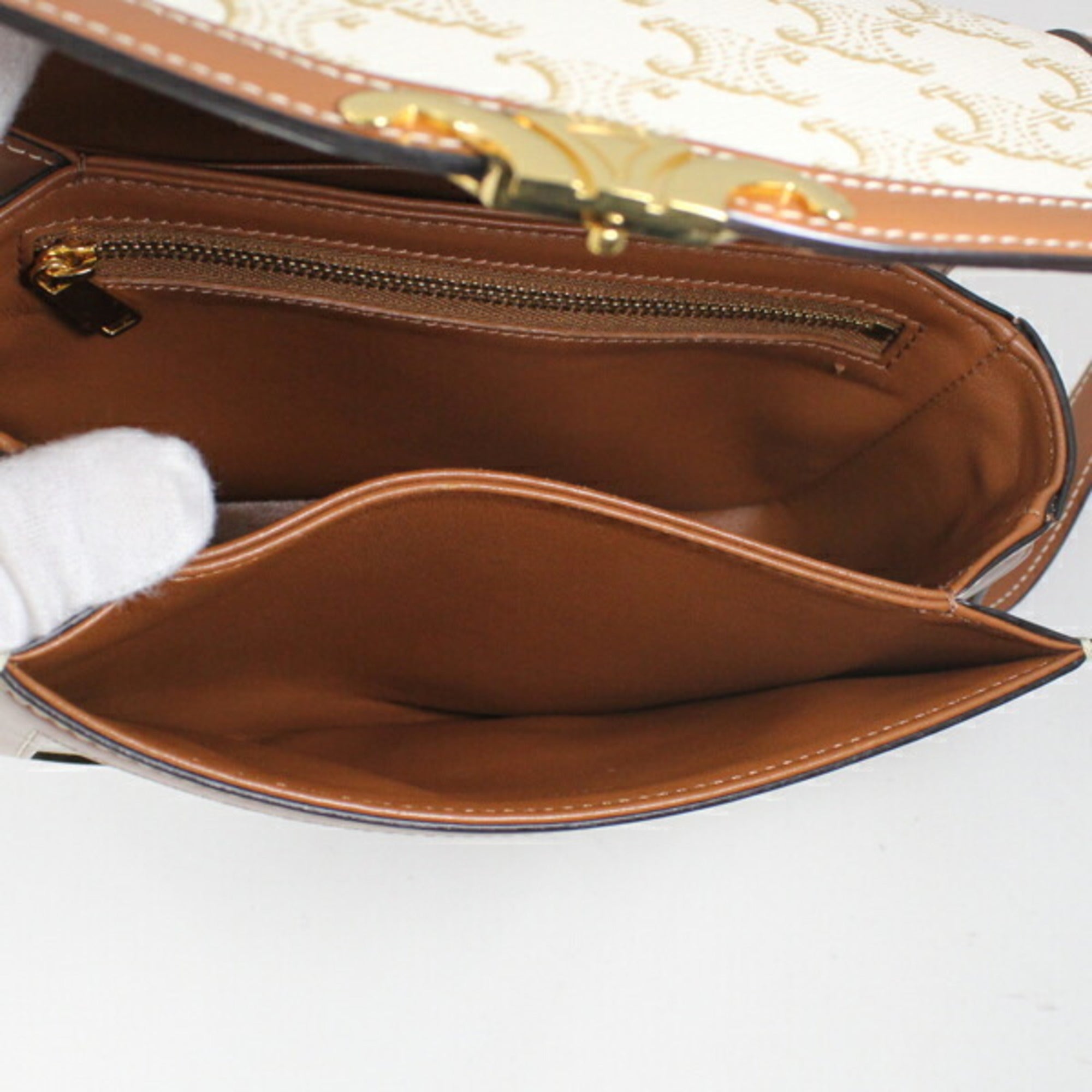 Celine Brown White Canvas Leather Shoulder Bag (Pre-Owned)