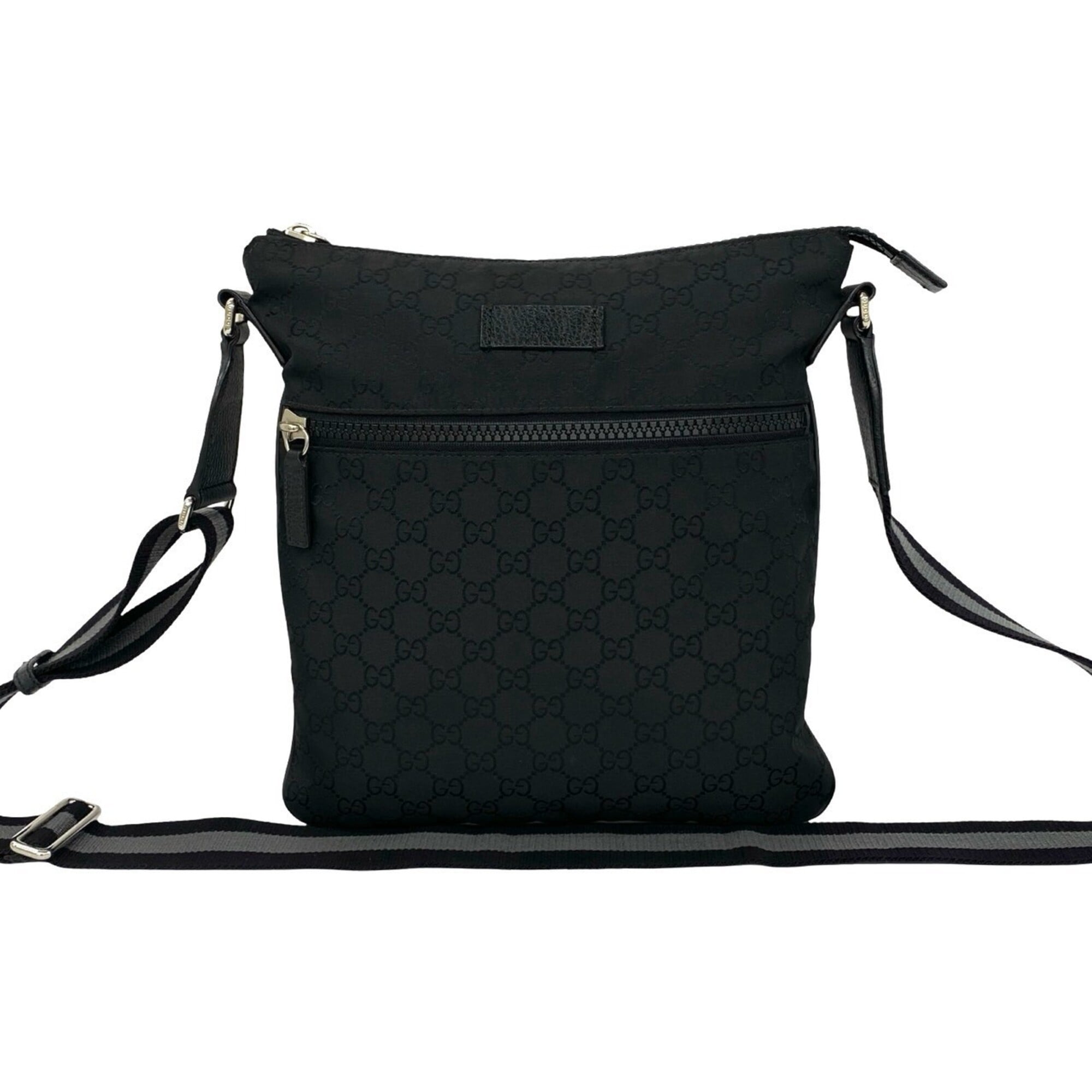 Gucci Black Gray Canvas Leather Pochette Shoulder Bag (Pre-Owned)