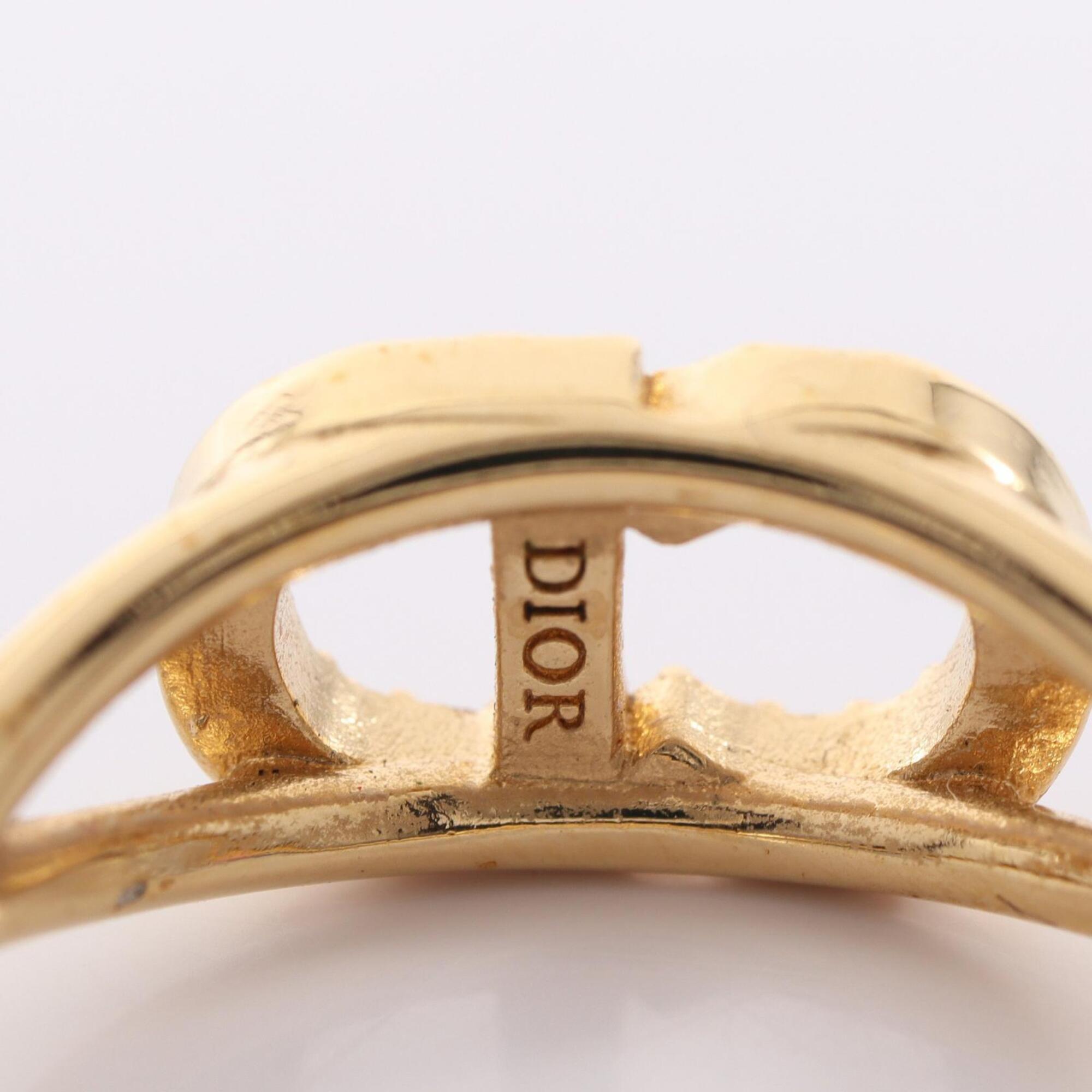 Christian Dior Gold Clear Gold Plating Rhinestone Band Ring (Pre-Owned)