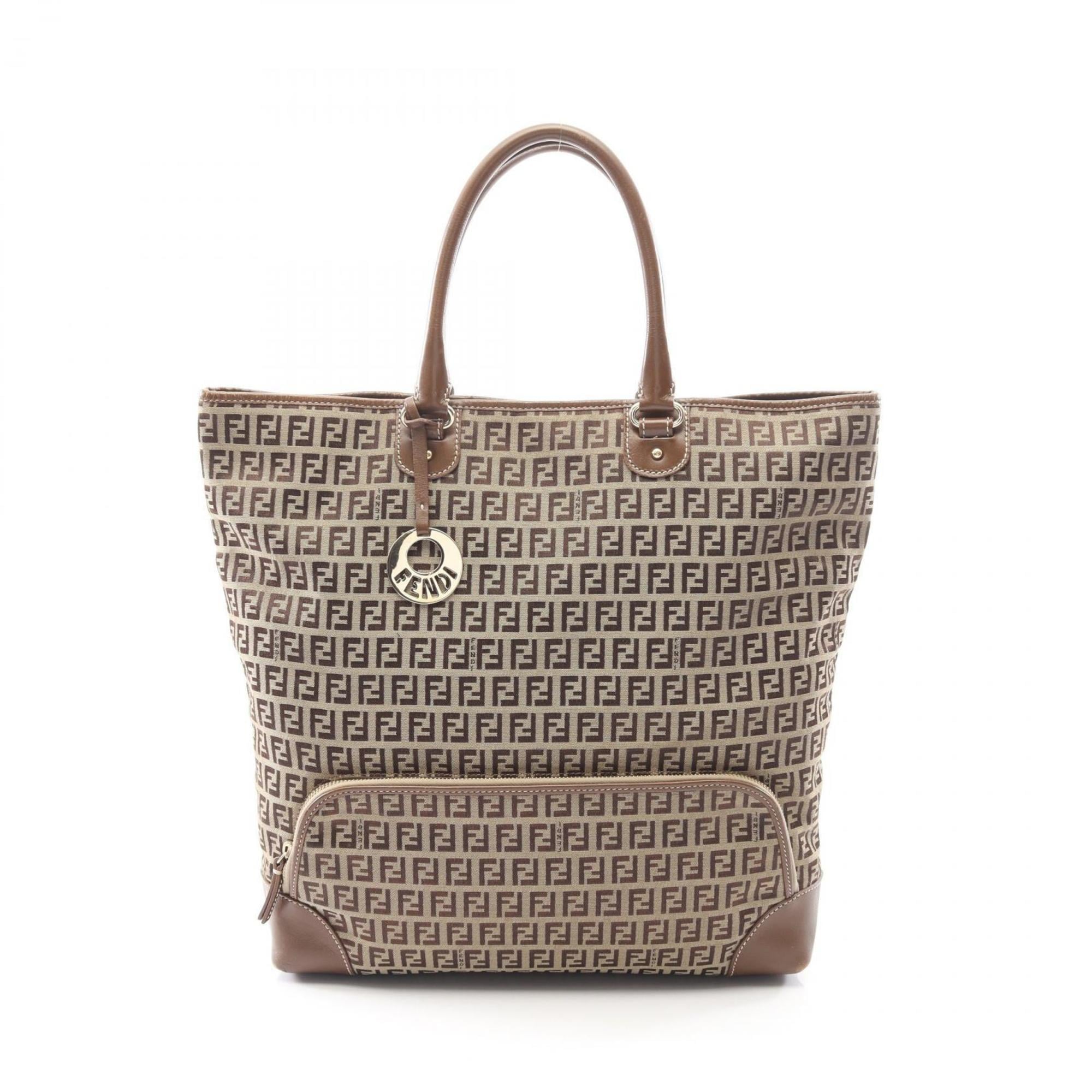 Fendi Beige Brown Canvas Leather Tote Bag (Pre-Owned)