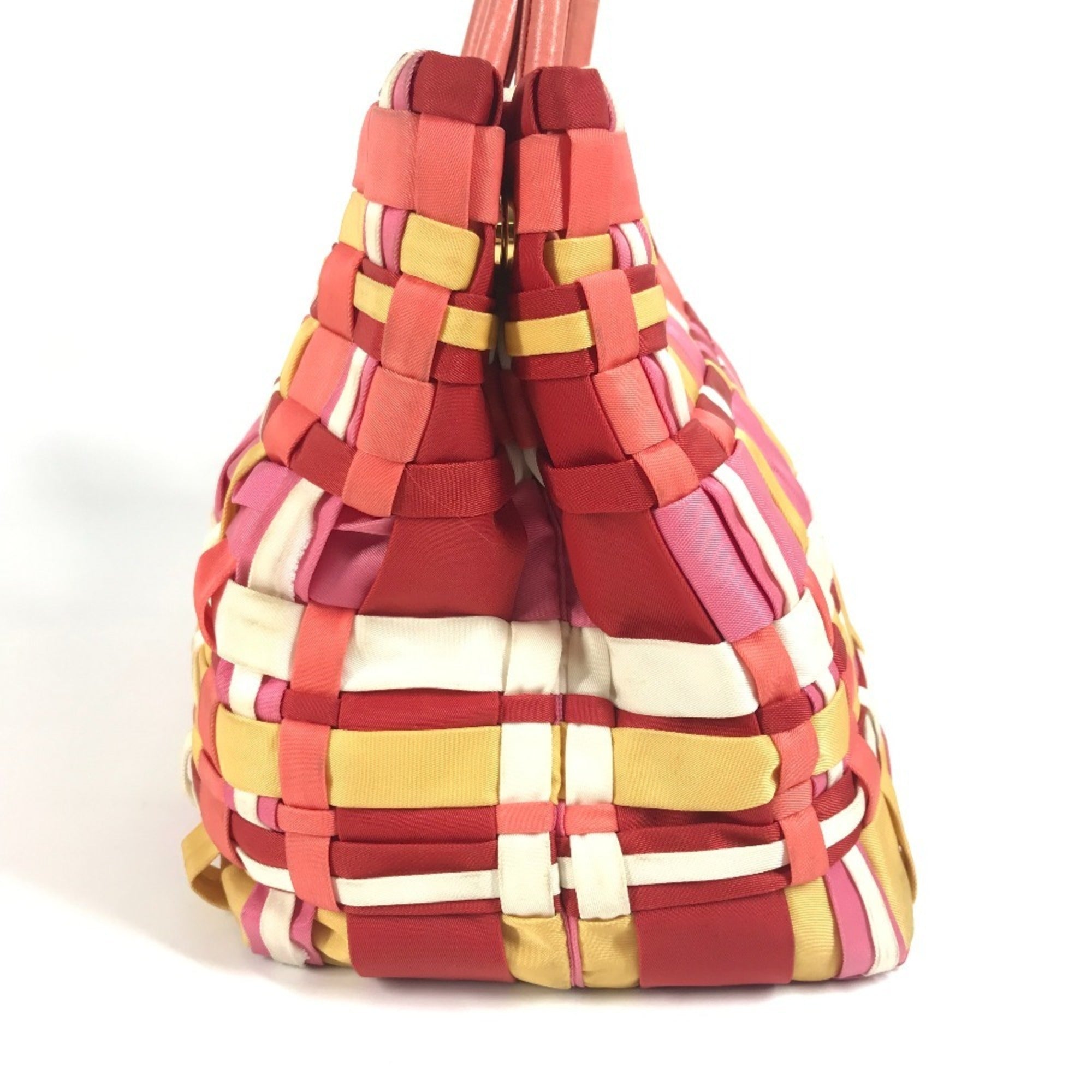 Prada Pink White Nylon Handbag Tote Bag (Pre-Owned)