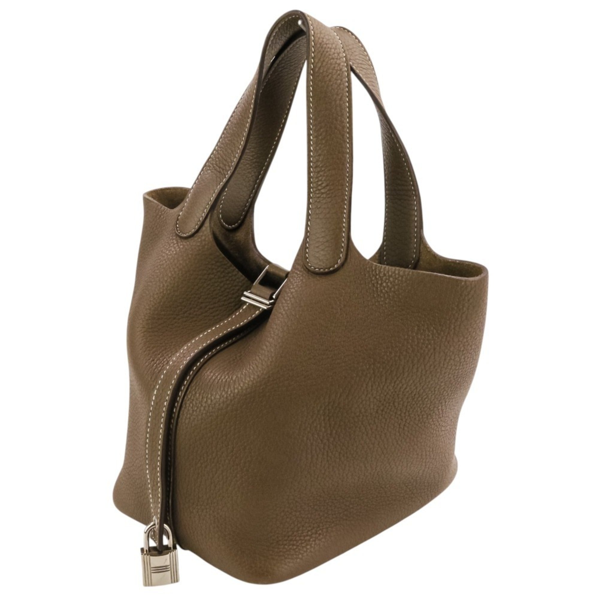 Hermes Etoupe Gray Taurillon Clemence Leather Handbag Tote Bag (Pre-Owned)