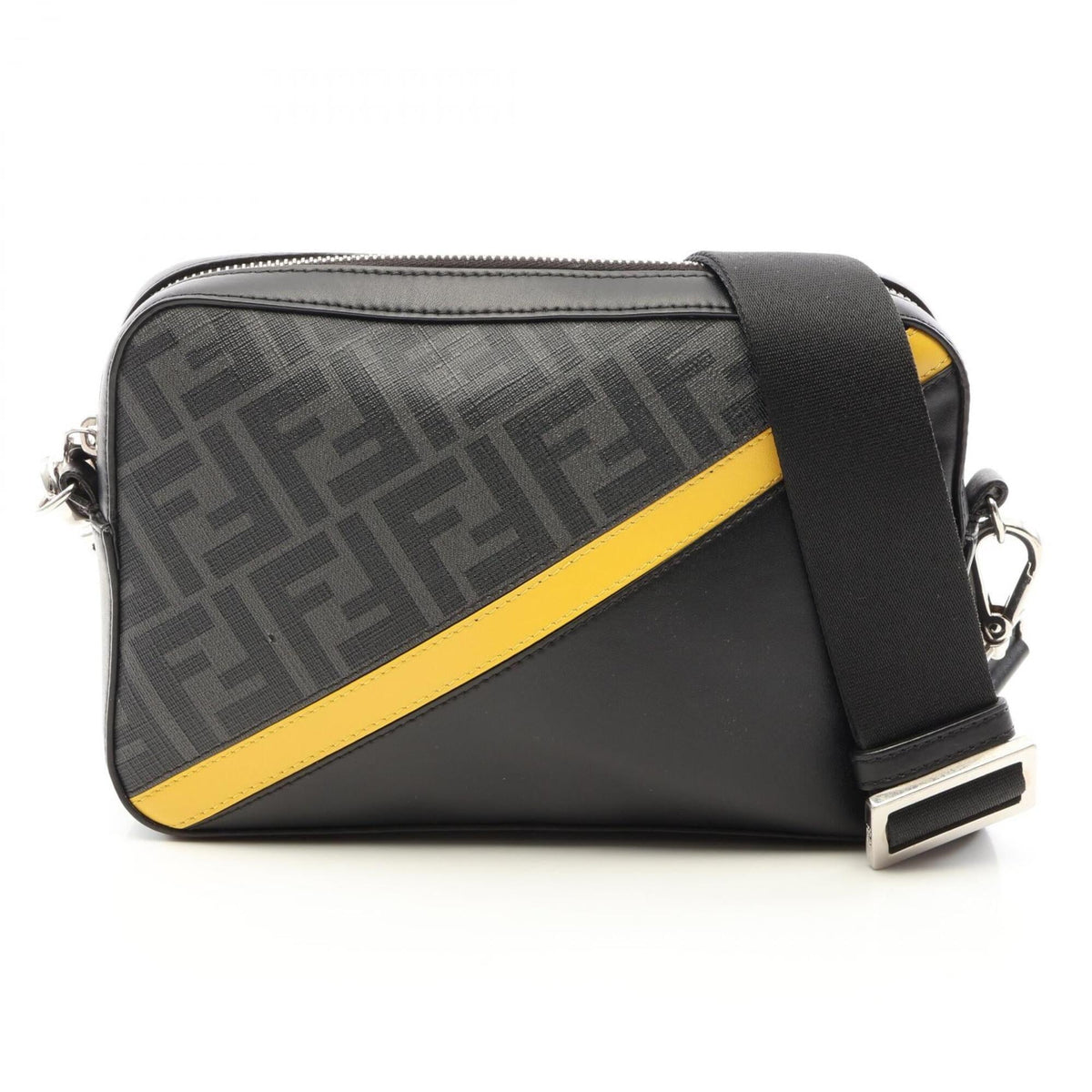 Fendi Black Gray Yellow Coated Canvas Leather Handbag Shoulder Bag (Pre-Owned)