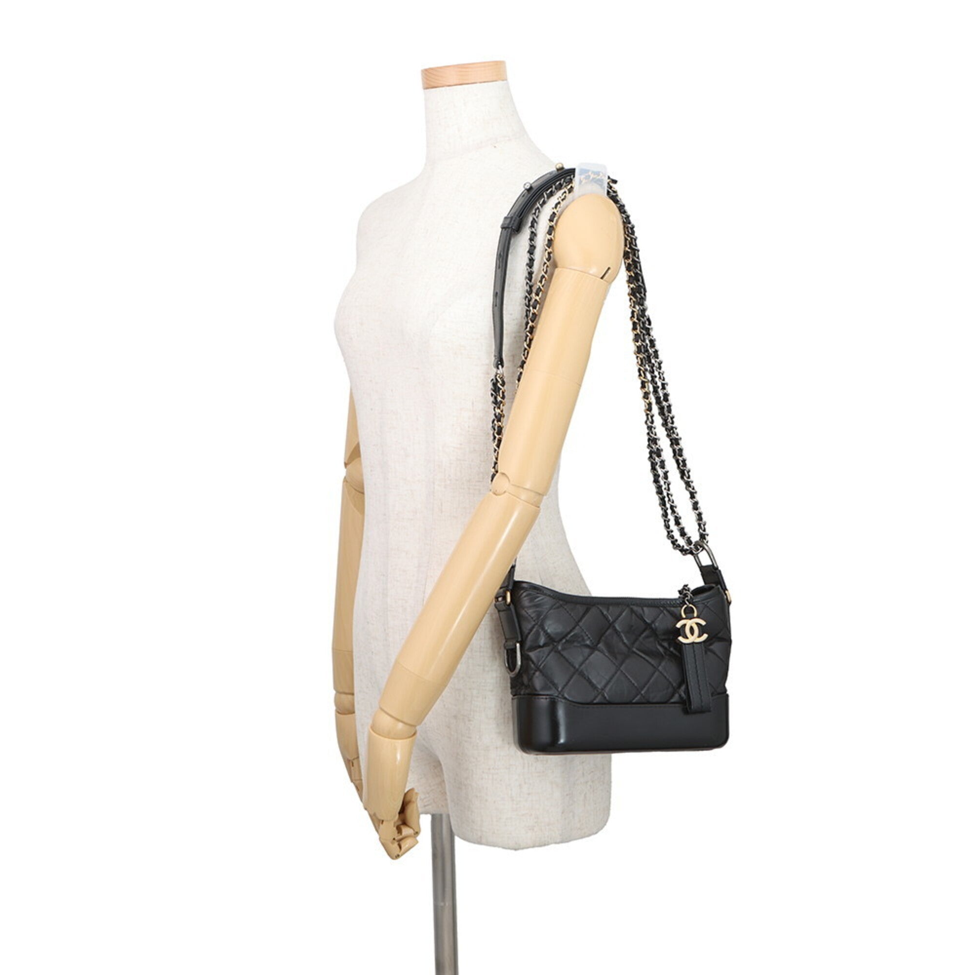 Chanel Gabriel Black Leather Handbag Shoulder Bag (Pre-Owned)