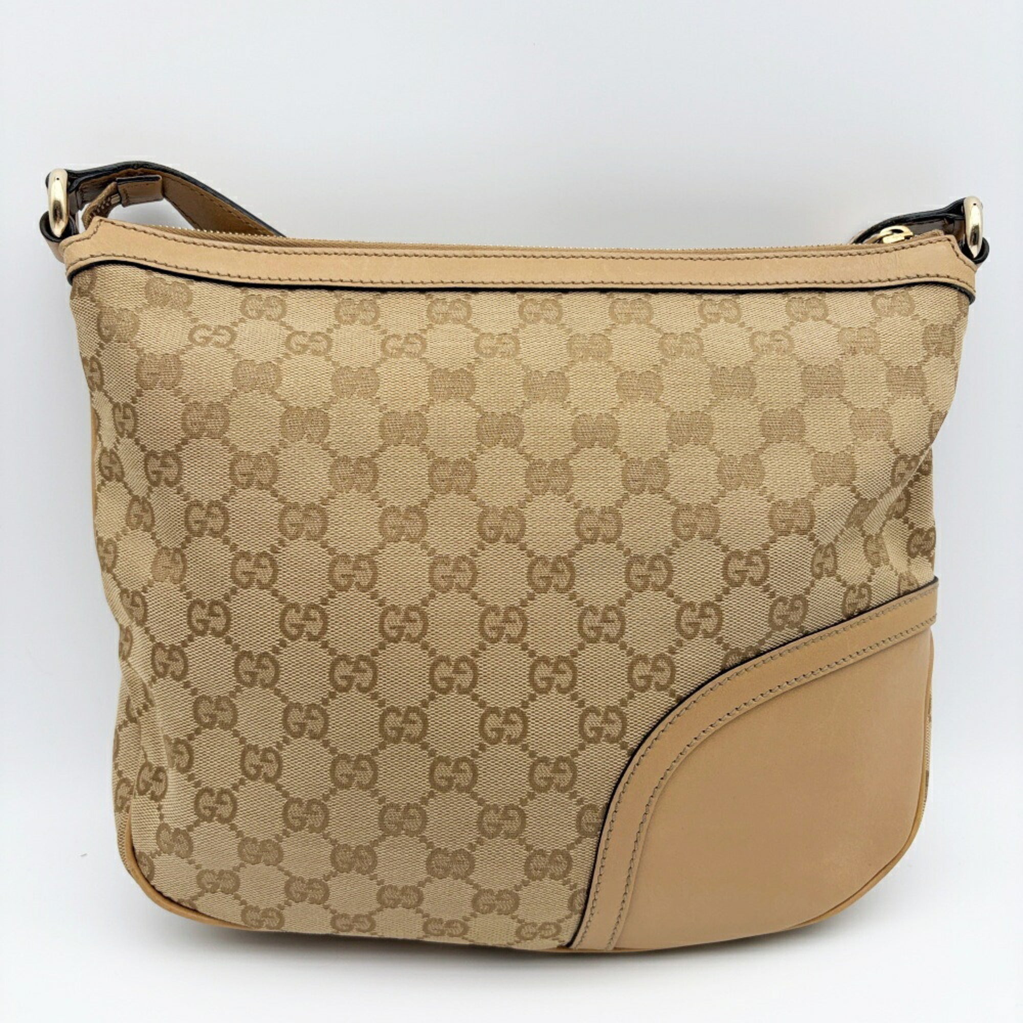 Gucci Beige Brown Canvas Leather Shoulder Bag (Pre-Owned)