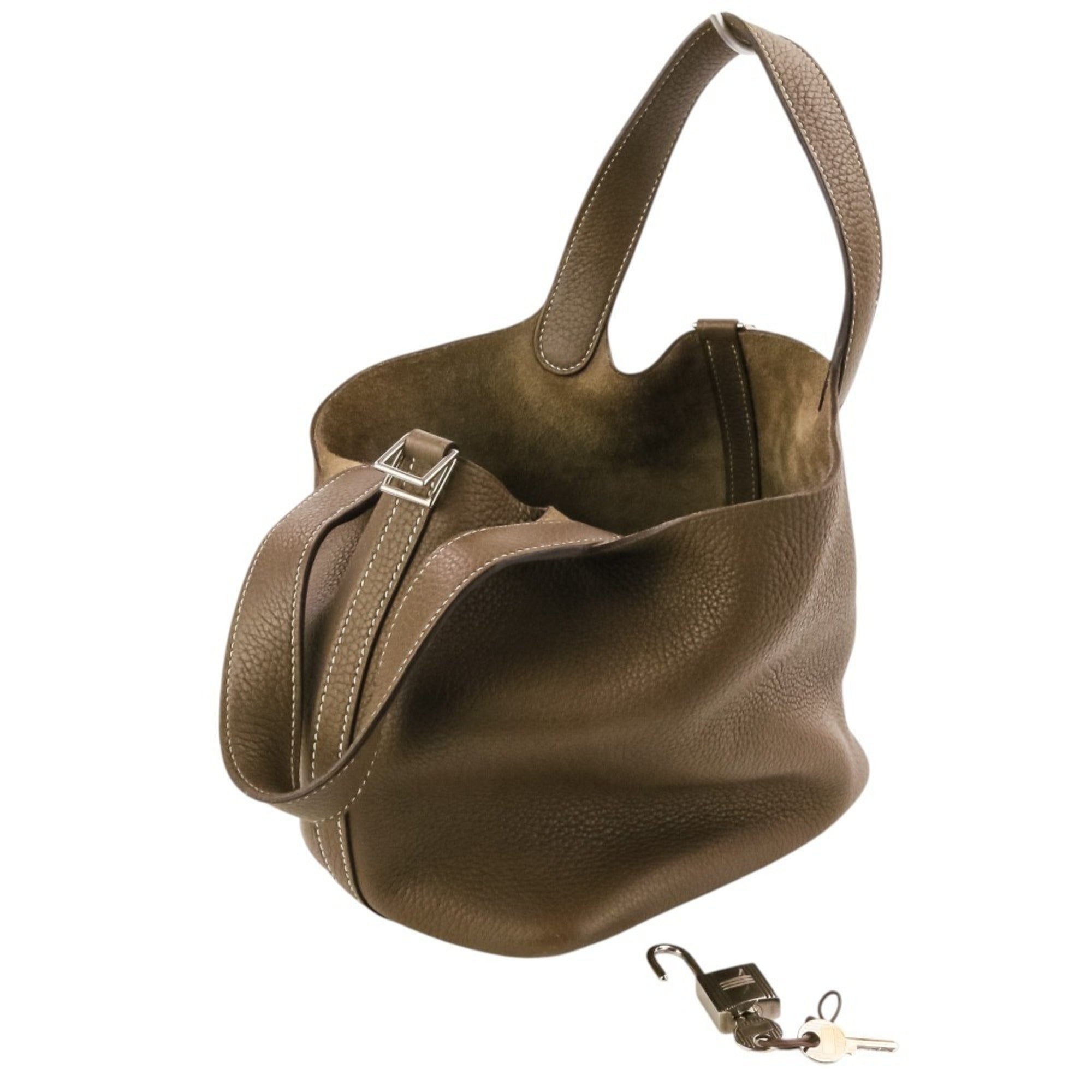 Hermes Etoupe Gray Taurillon Clemence Leather Handbag Tote Bag (Pre-Owned)
