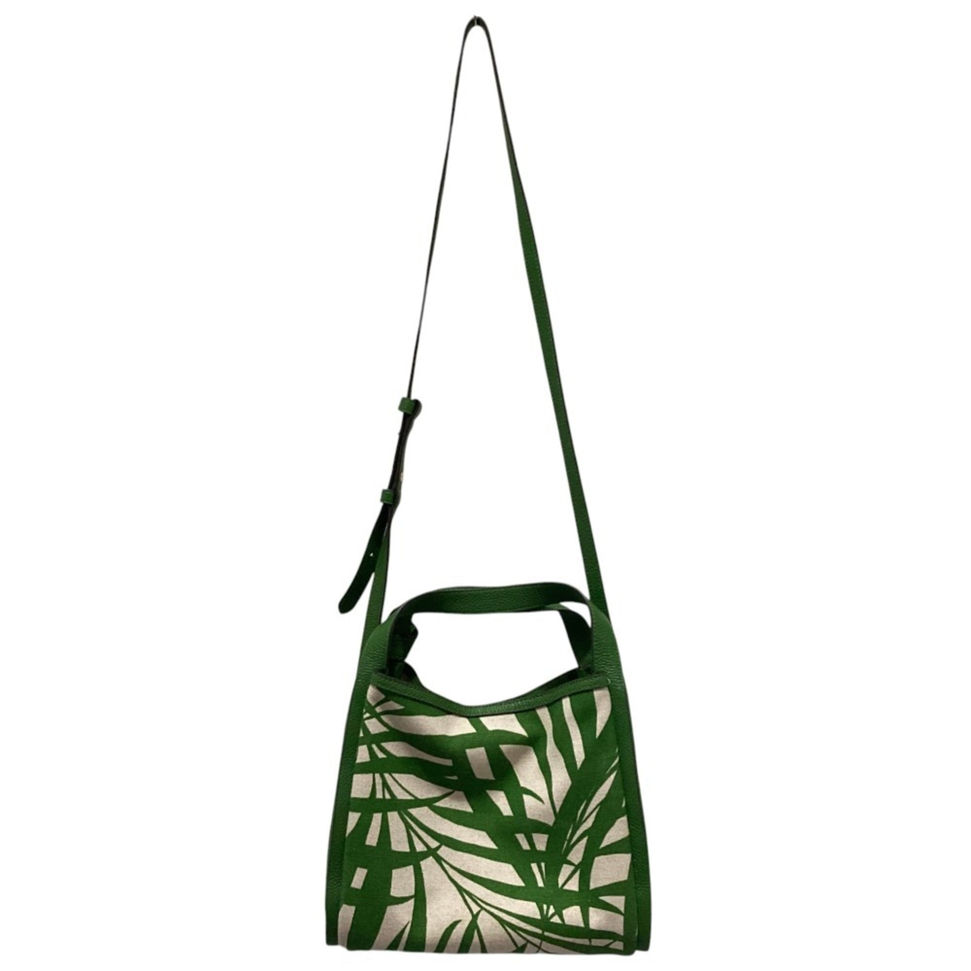 Kate Spade Green Ivory Canvas Leather Handbag Tote Bag (Pre-Owned)