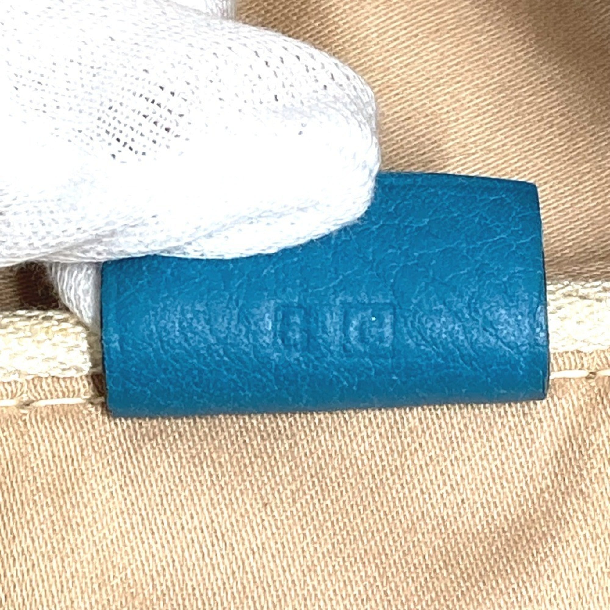 Hermes Beige Blue Toile H Leather Boston Bag Shoulder Bag (Pre-Owned)