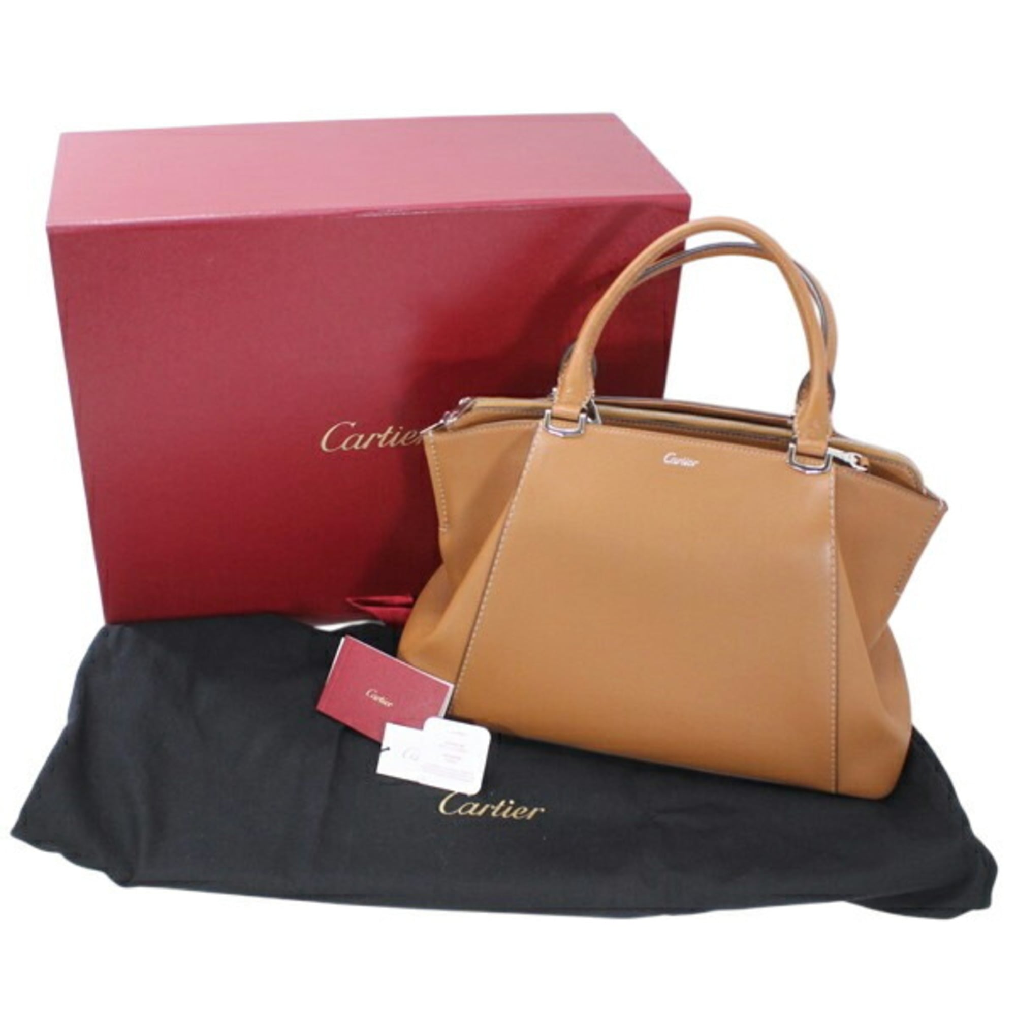 Cartier Light Brown Leather Handbag Shoulder Bag (Pre-Owned)