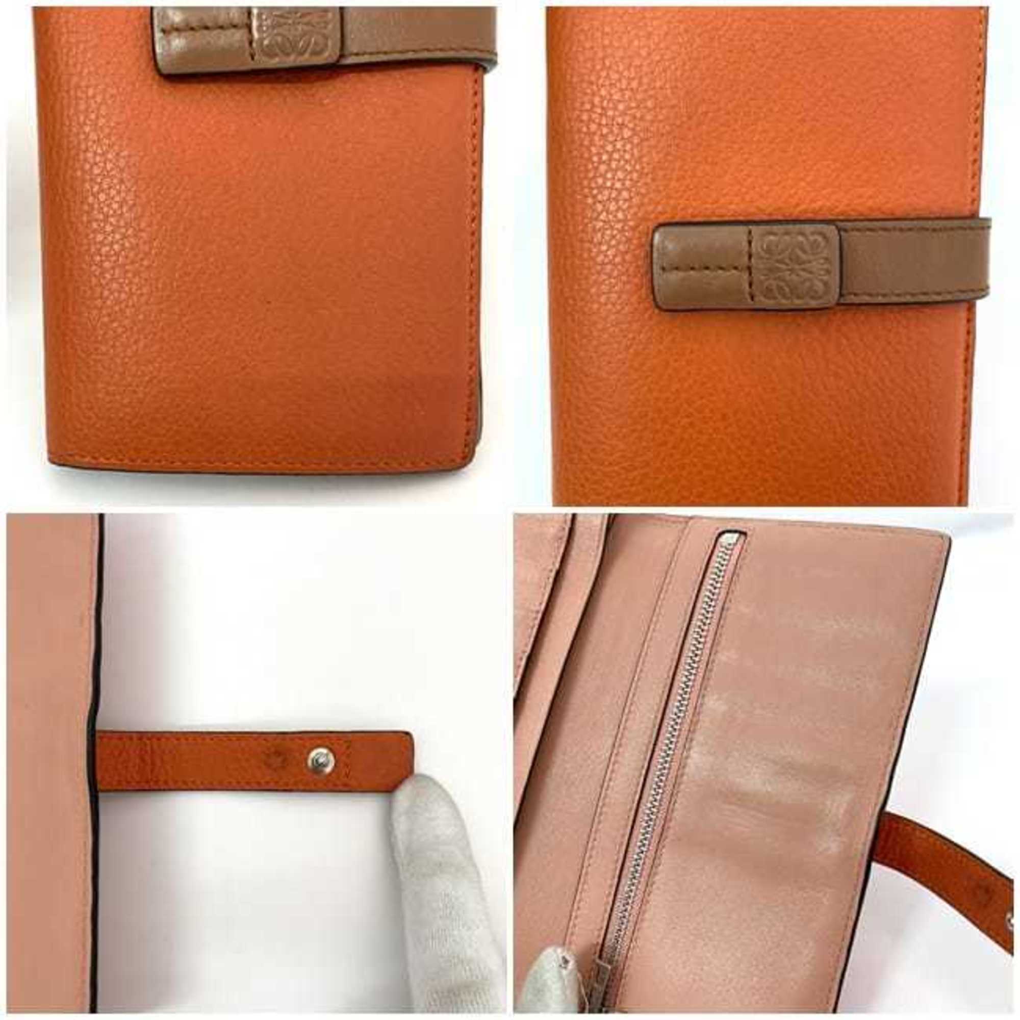 Loewe Brown Orange Leather Long Wallet (Bi-Fold) (Pre-Owned)