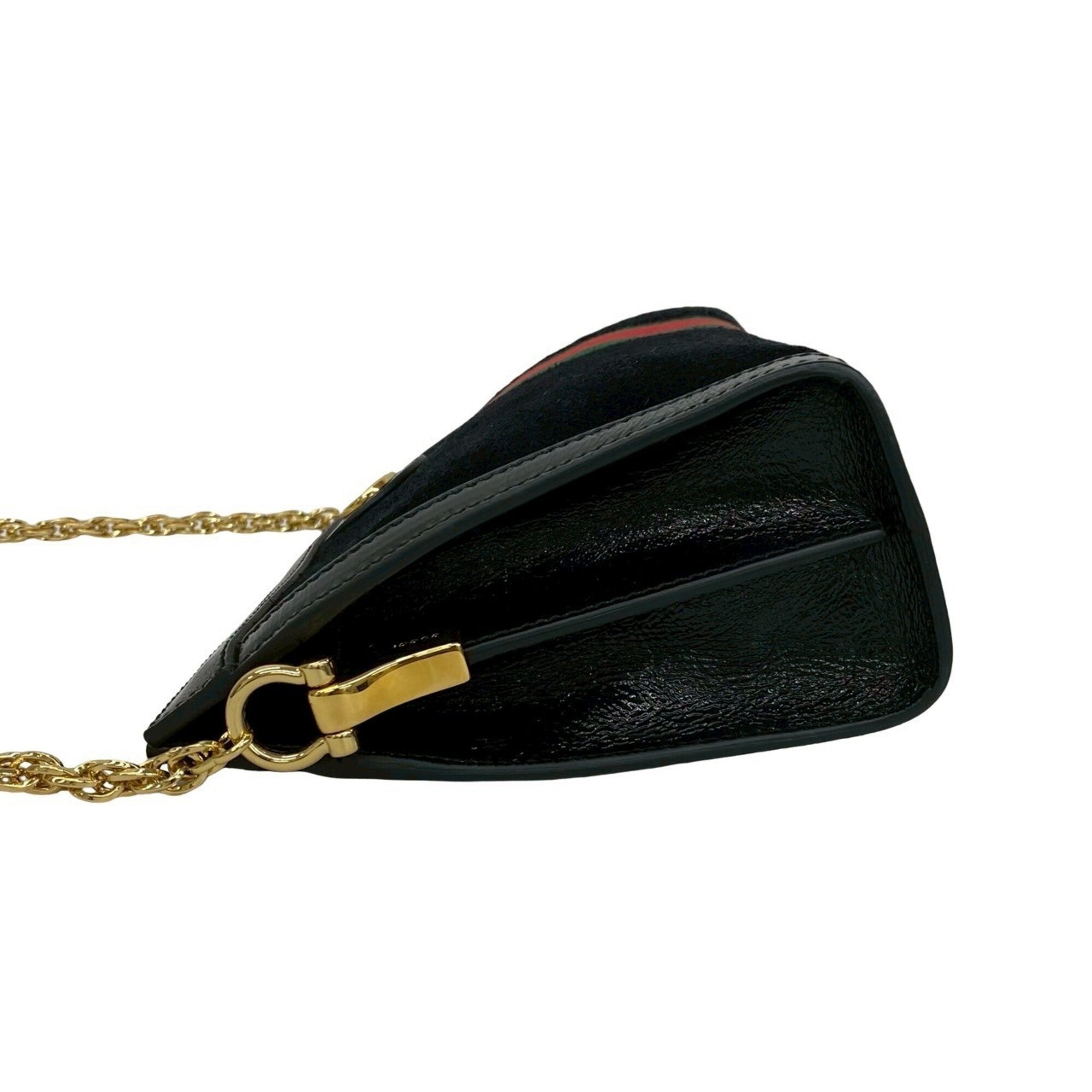 Gucci Black Green Red Color Patent Leather Suede Shoulder Bag (Pre-Owned)