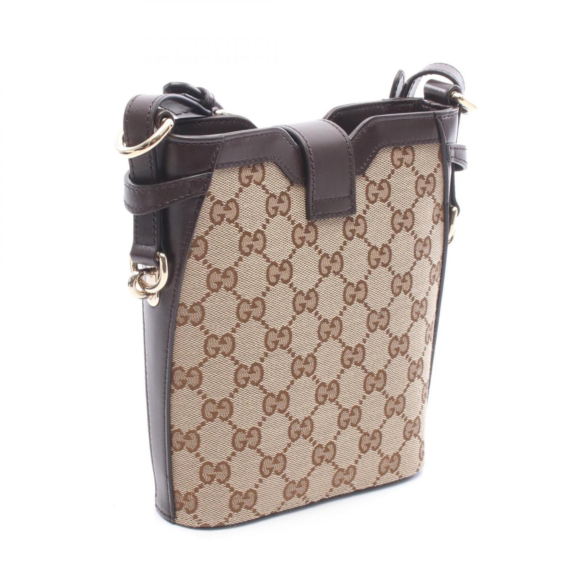 Gucci Beige Brown Canvas Leather Handbag Shoulder Bag (Pre-Owned)