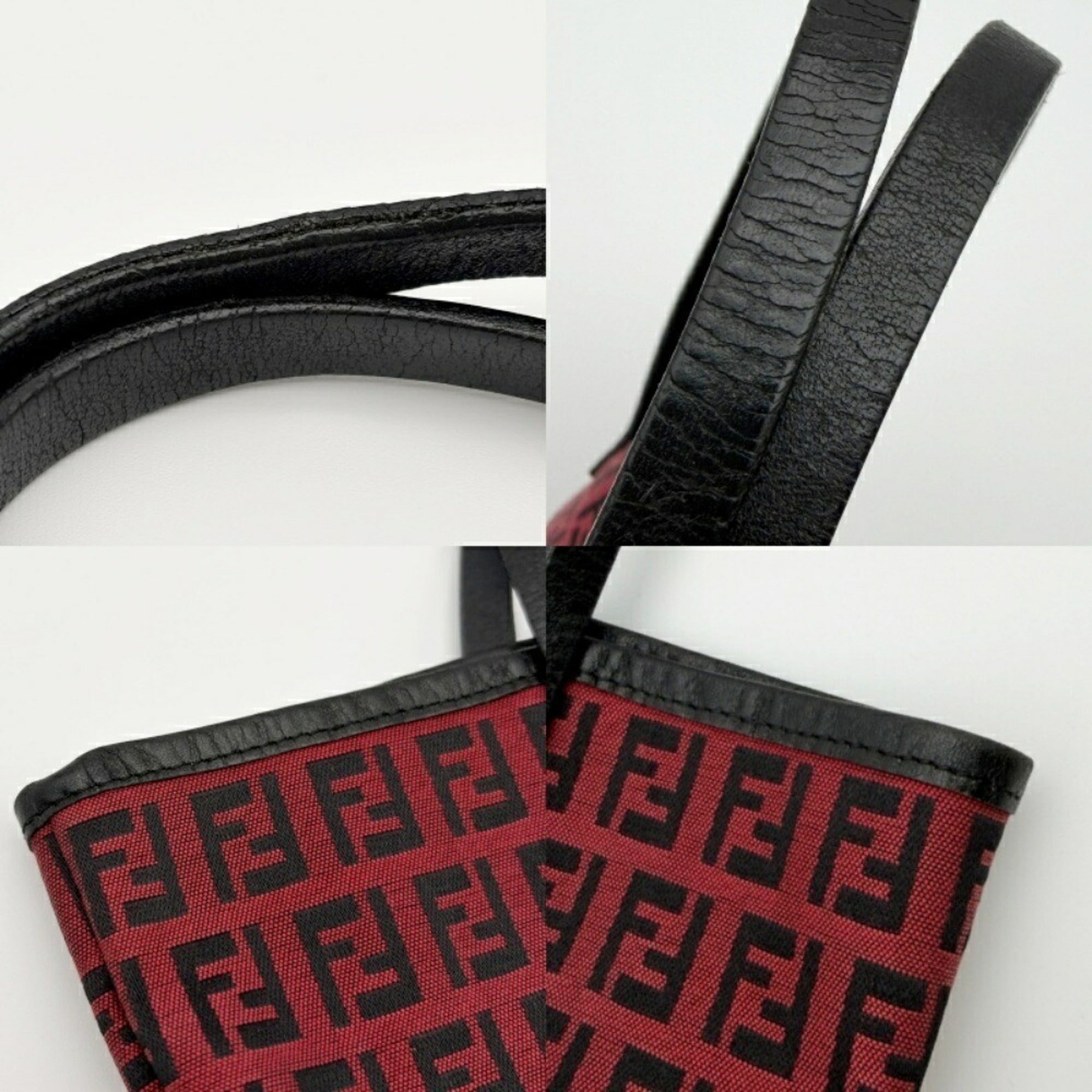 Fendi Black Red Color Canvas Leather Tote Bag (Pre-Owned)