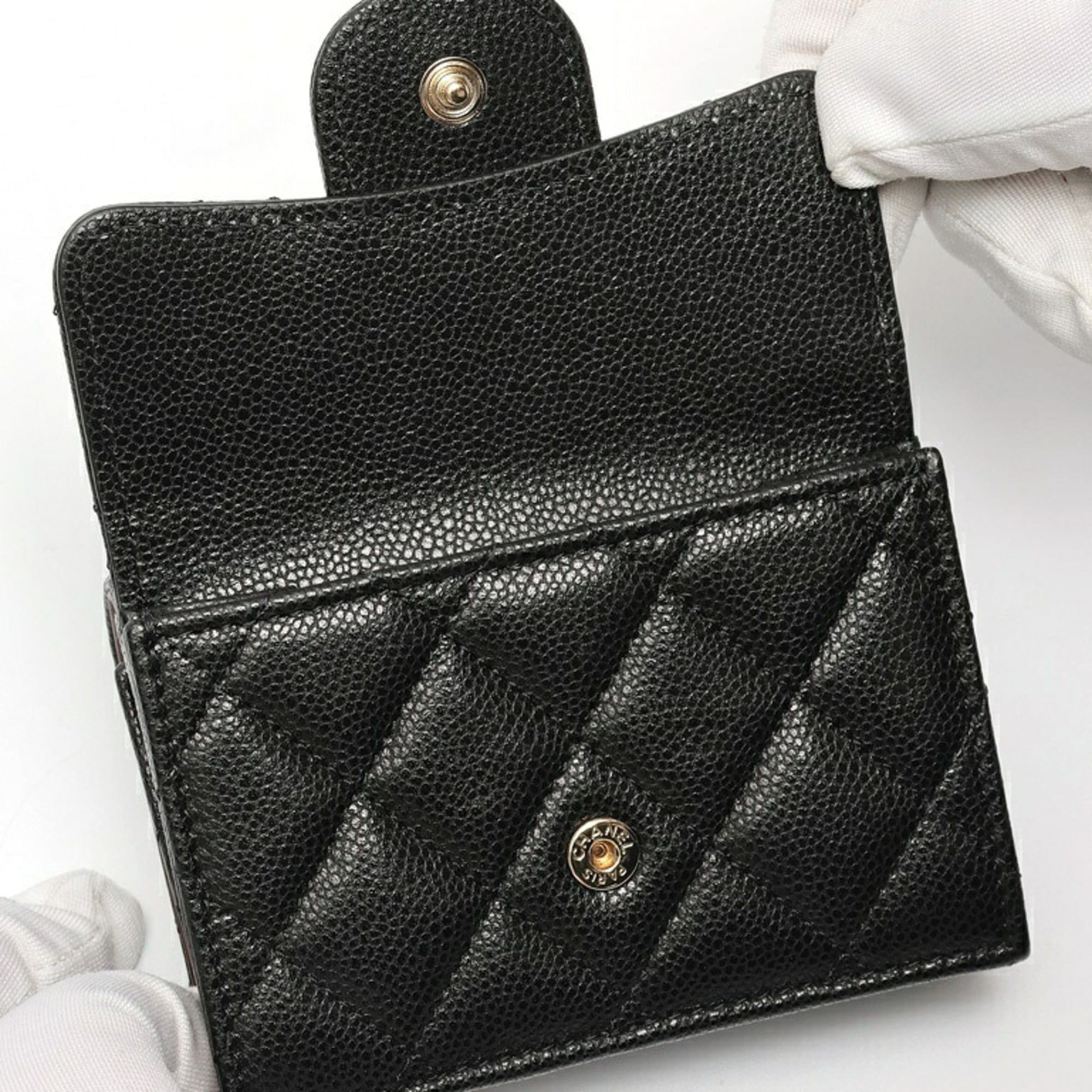 Chanel Black Grained Calfskin Wallet (Tri-Fold) (Pre-Owned)