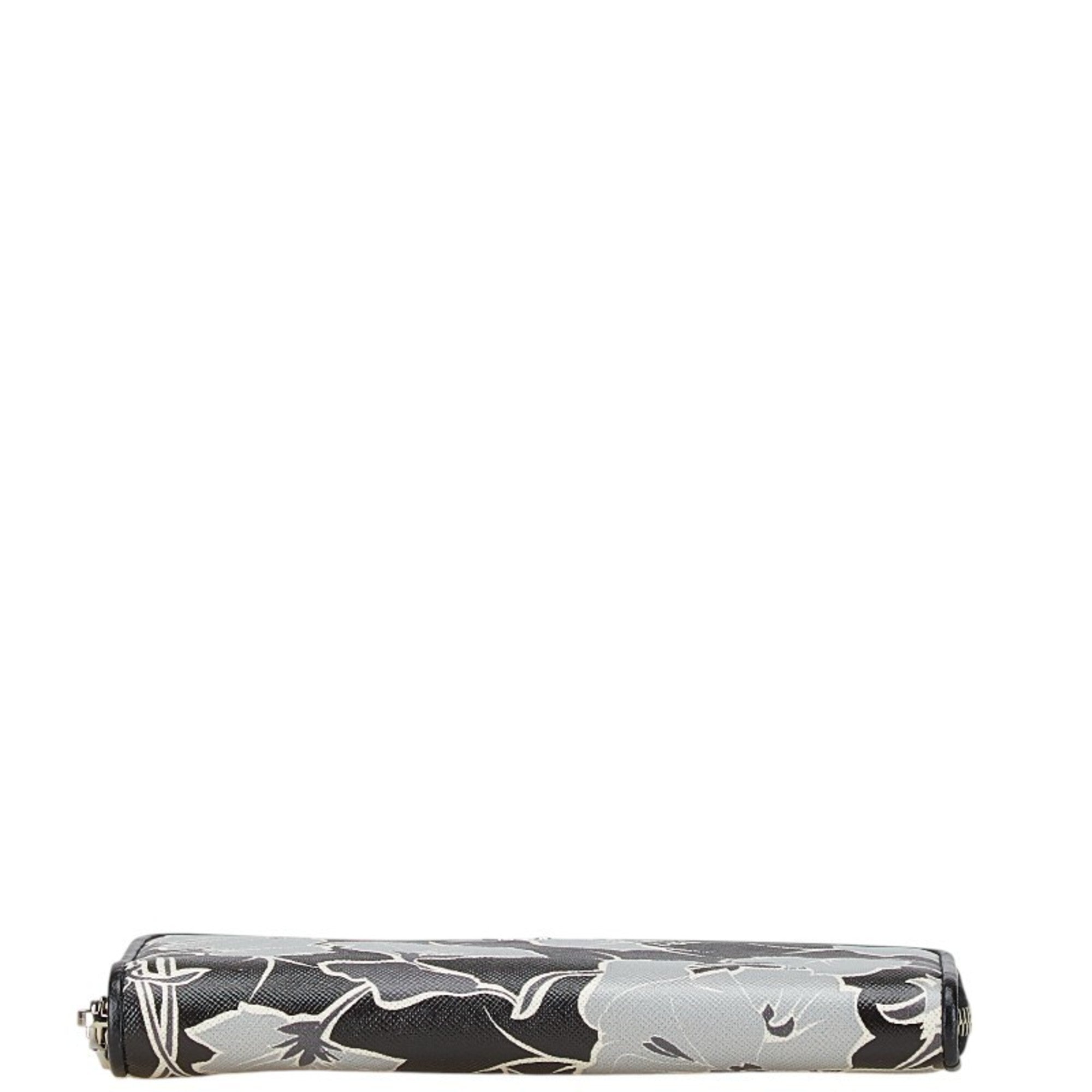 Prada Saffiano Black Gray Leather Long Wallet (Bi-Fold) (Pre-Owned)