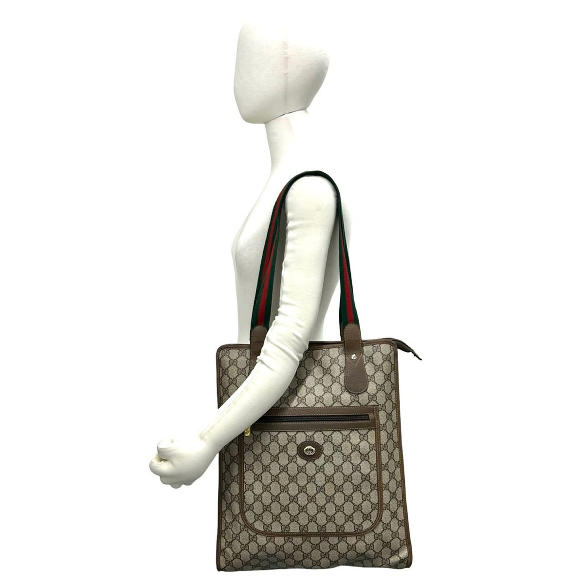 Gucci Brown Green Red Color Pvc Leather Handbag Tote Bag (Pre-Owned)