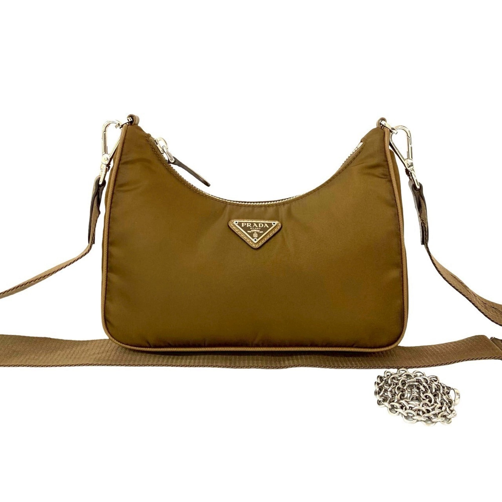 Prada Brown Nylon Leather Pochette Pouch Shoulder Bag (Pre-Owned)