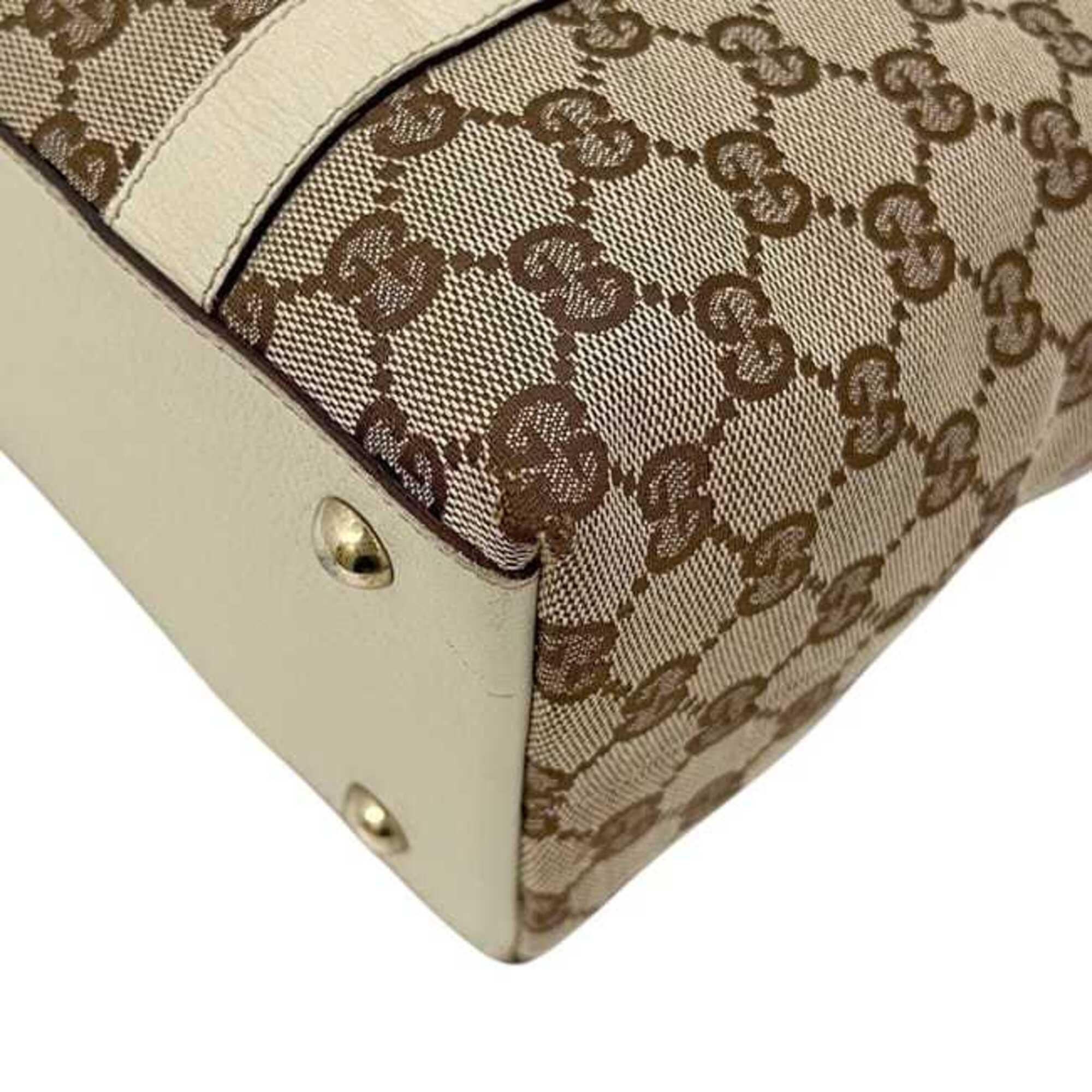 Gucci Beige Canvas Leather Tote Bag (Pre-Owned)