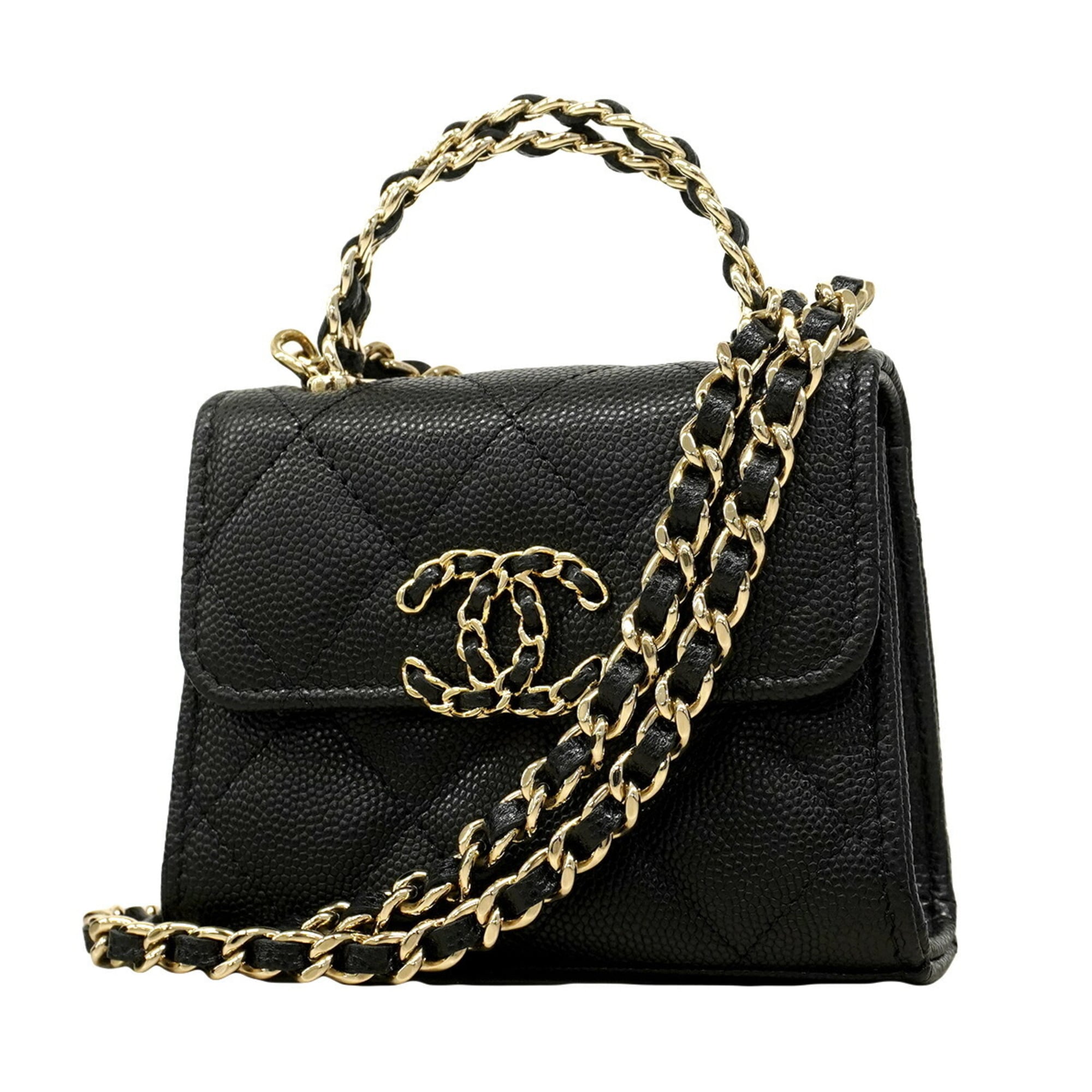 Chanel Black Grained Calfskin Handbag (Pre-Owned)