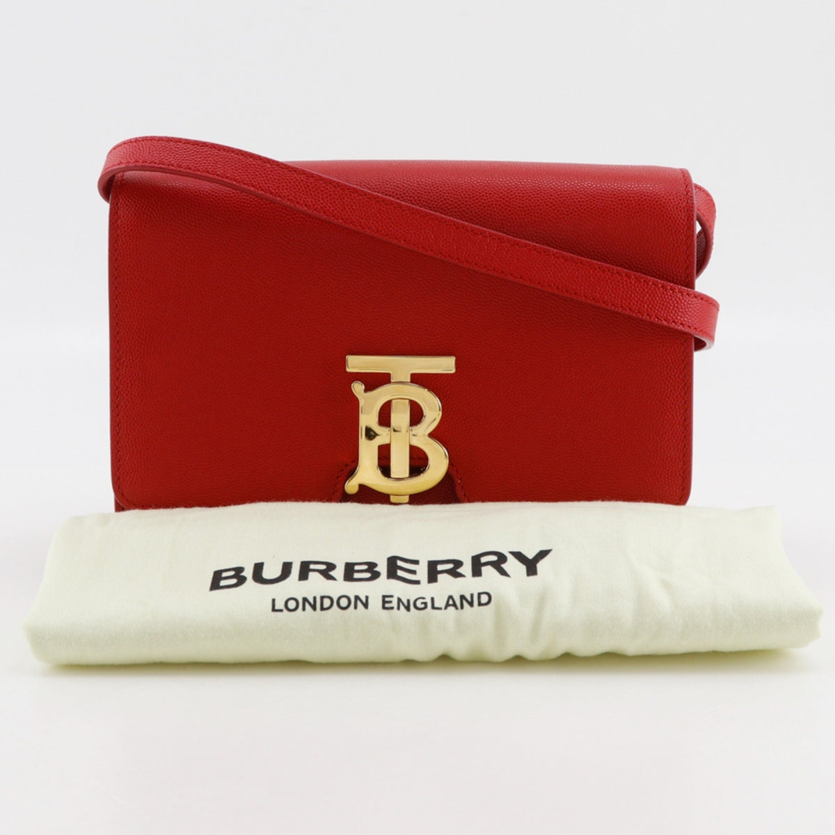 Burberry Red Color Leather Shoulder Bag (Pre-Owned)
