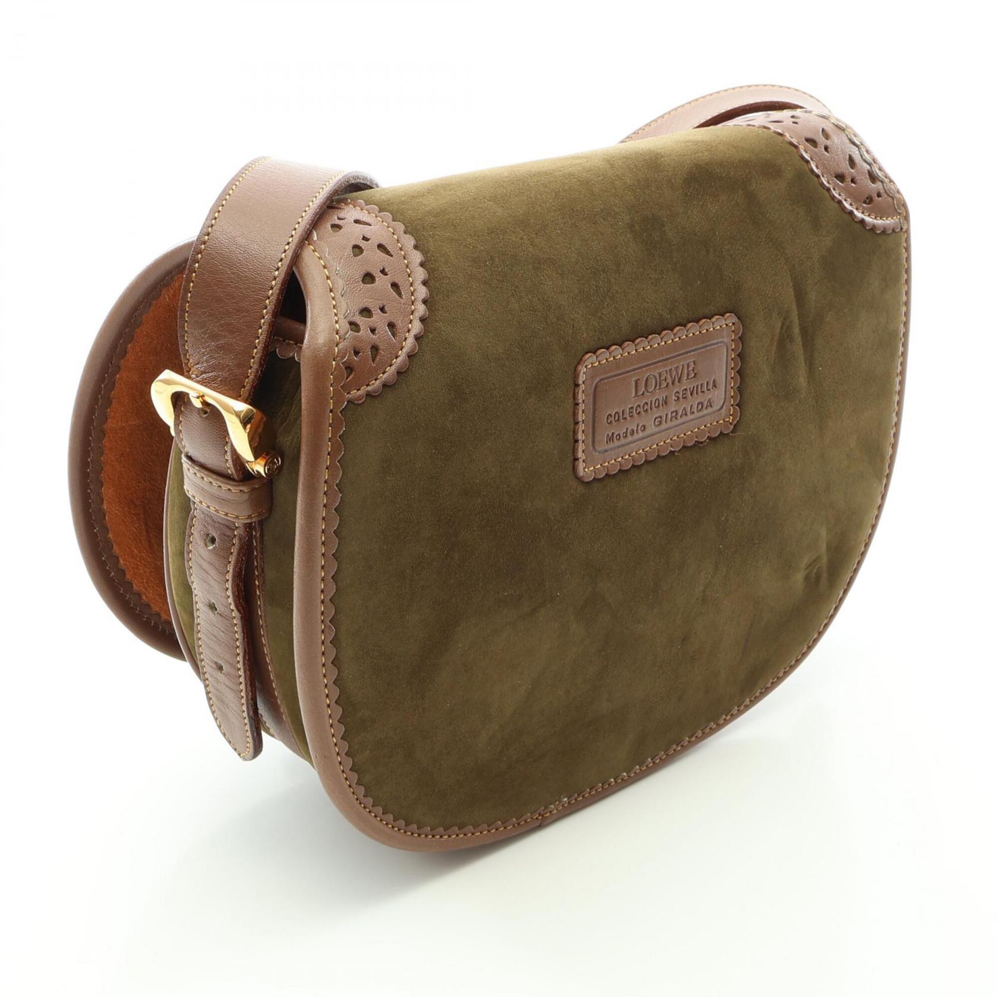 Loewe Brown Khaki Suede Leather Handbag Shoulder Bag (Pre-Owned)