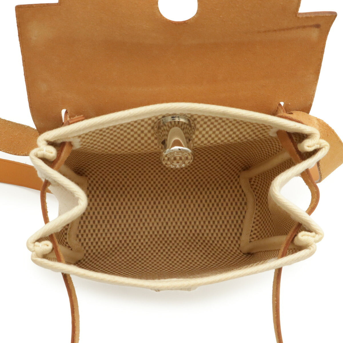 Hermes Black Light Brown Natural Toile Officier Leather Pochette Shoulder Bag (Pre-Owned)