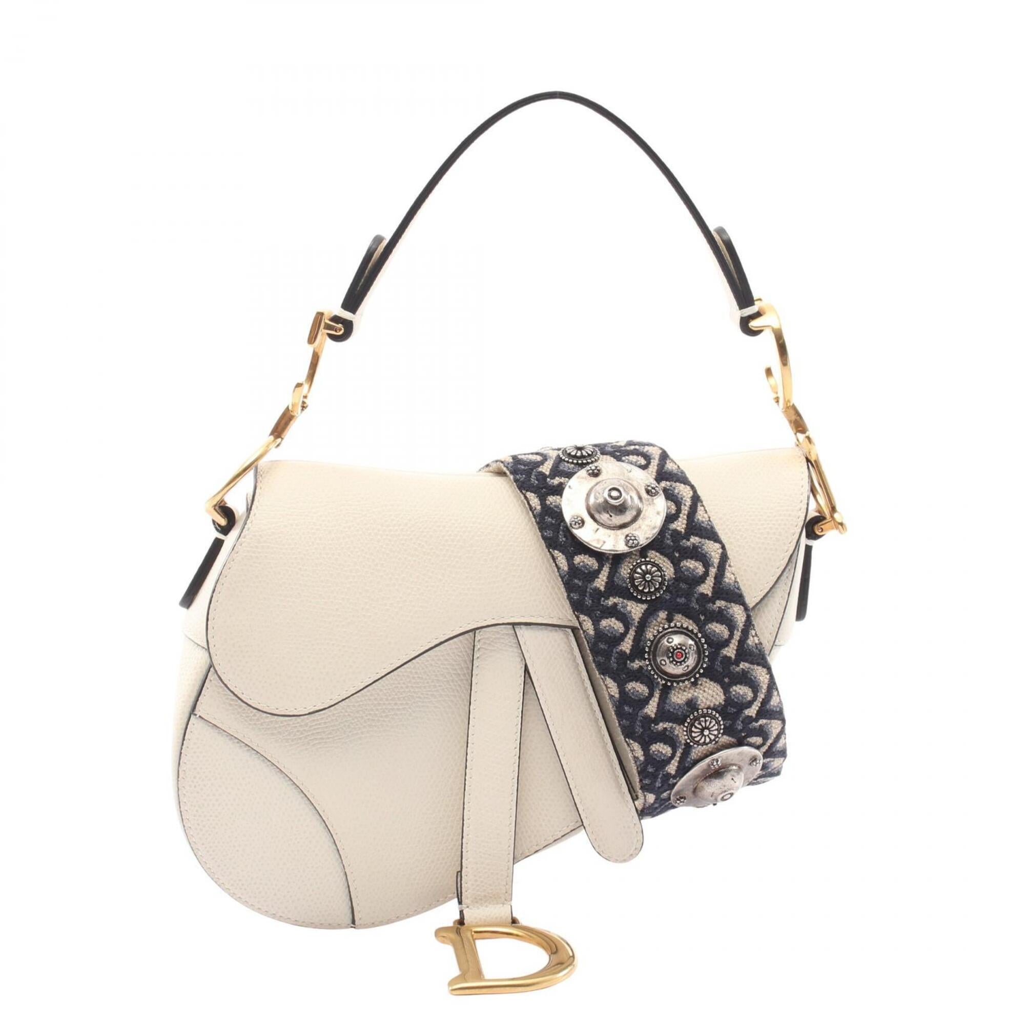 Christian Dior White Leather Handbag Saddle Bag (Pre-Owned)