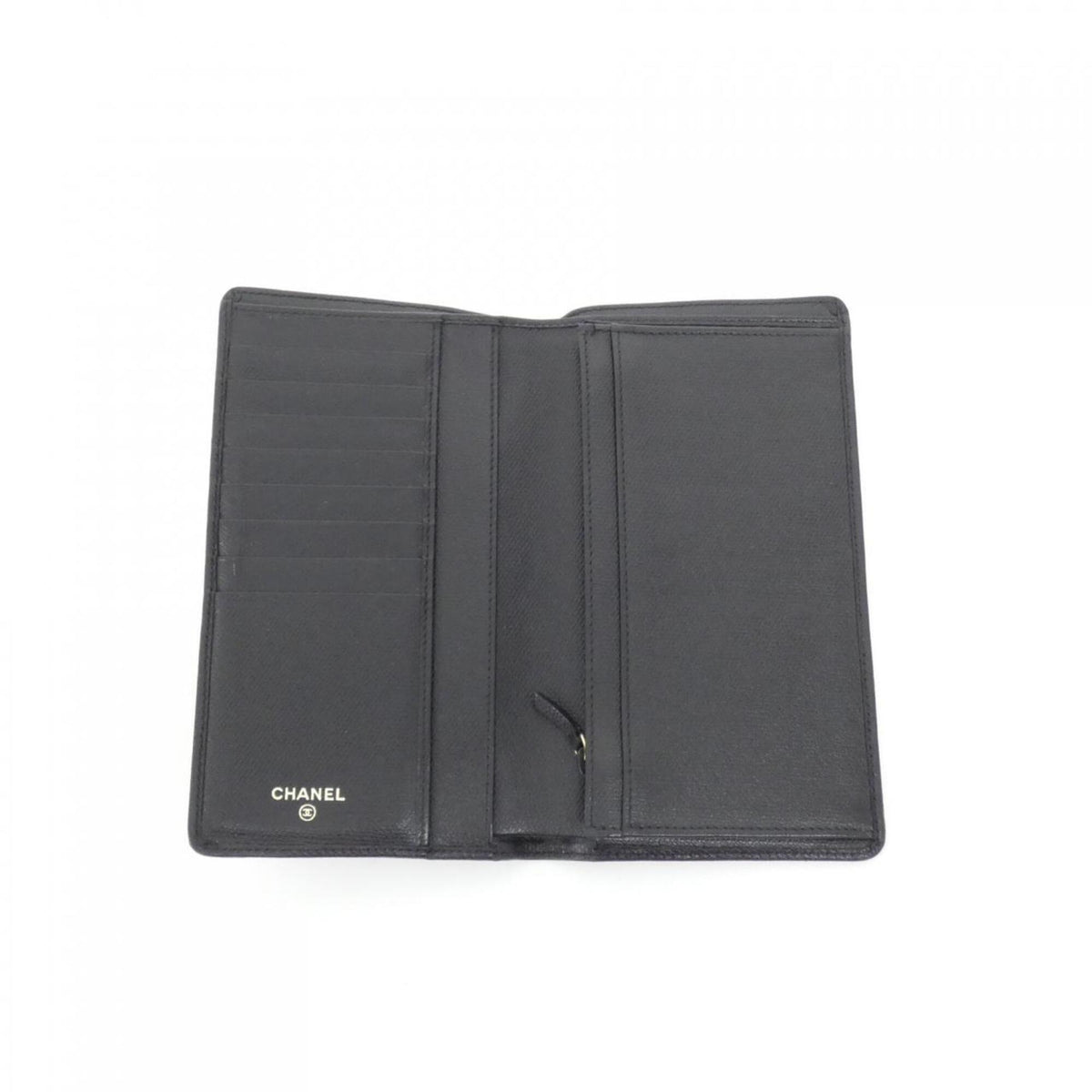 Chanel Black Leather Long Wallet (Bi-Fold) (Pre-Owned)